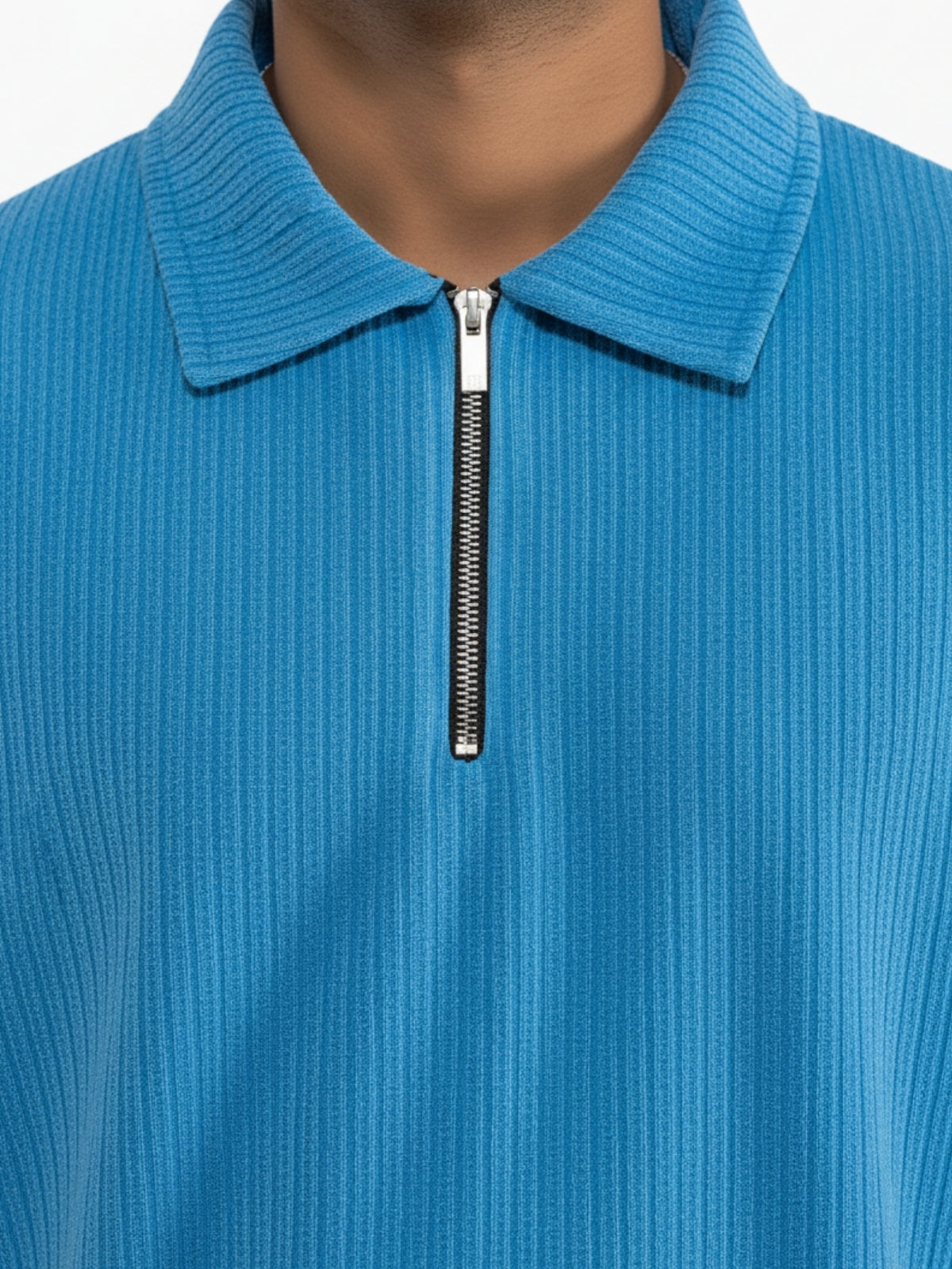 Ocean Blue Zipper Polo: Ribbed