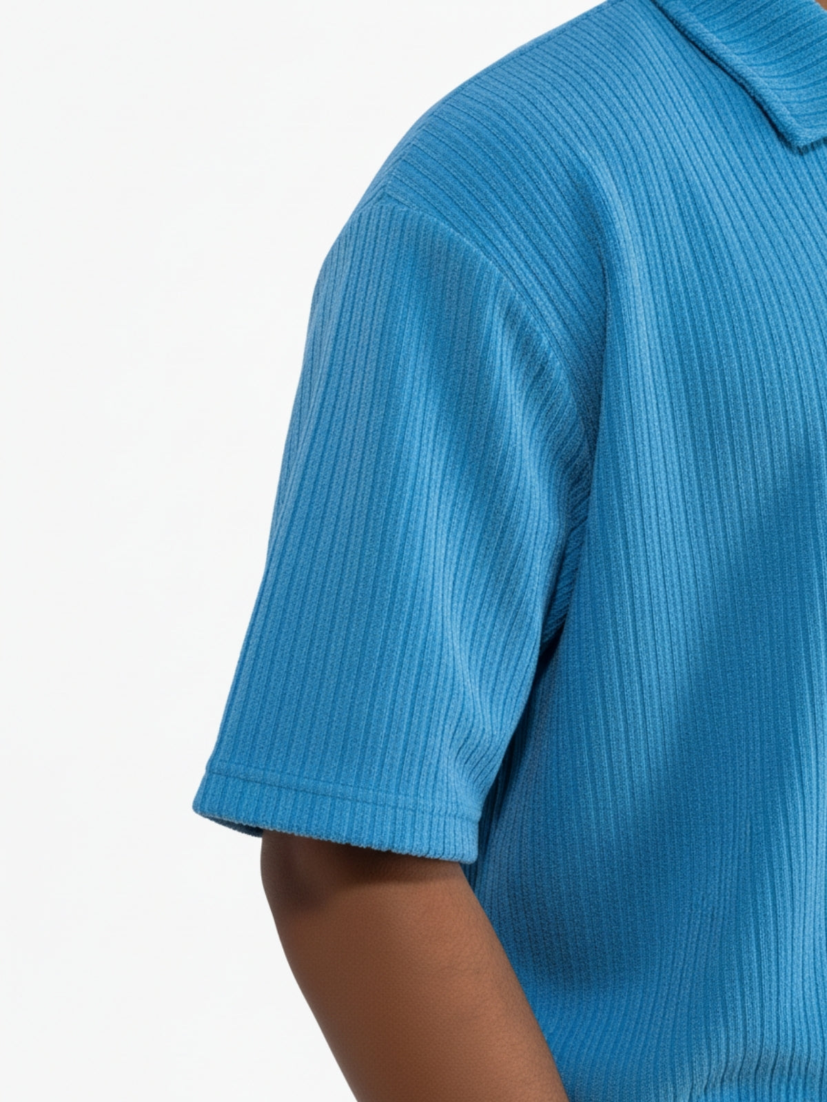 Ocean Blue Zipper Polo: Ribbed