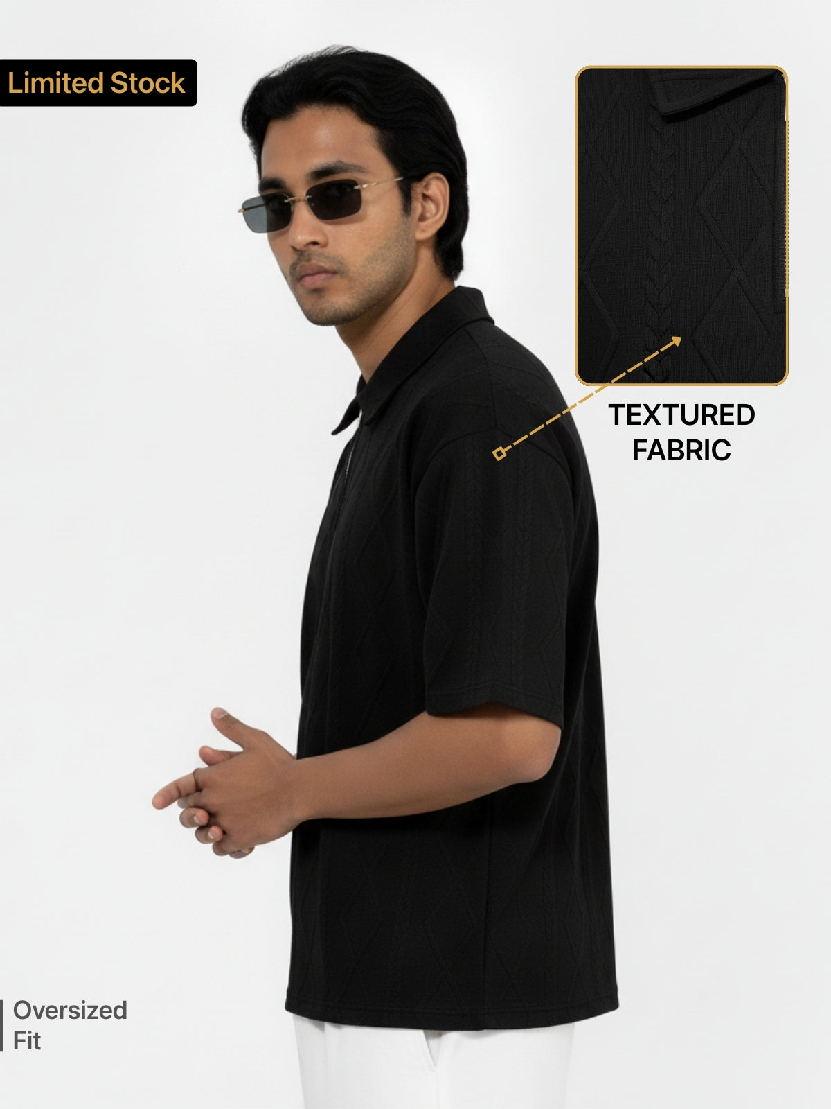 Black Zipper Polo: Diamonds