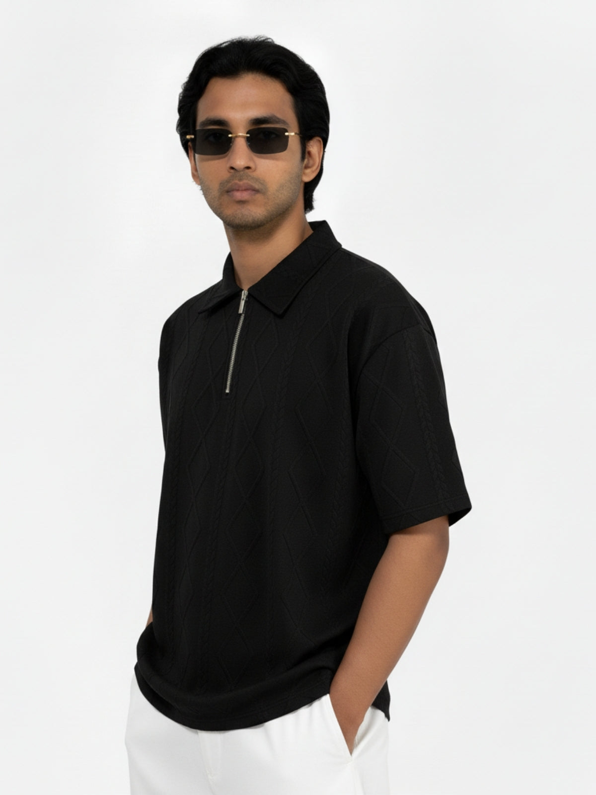 Black Zipper Polo: Diamonds