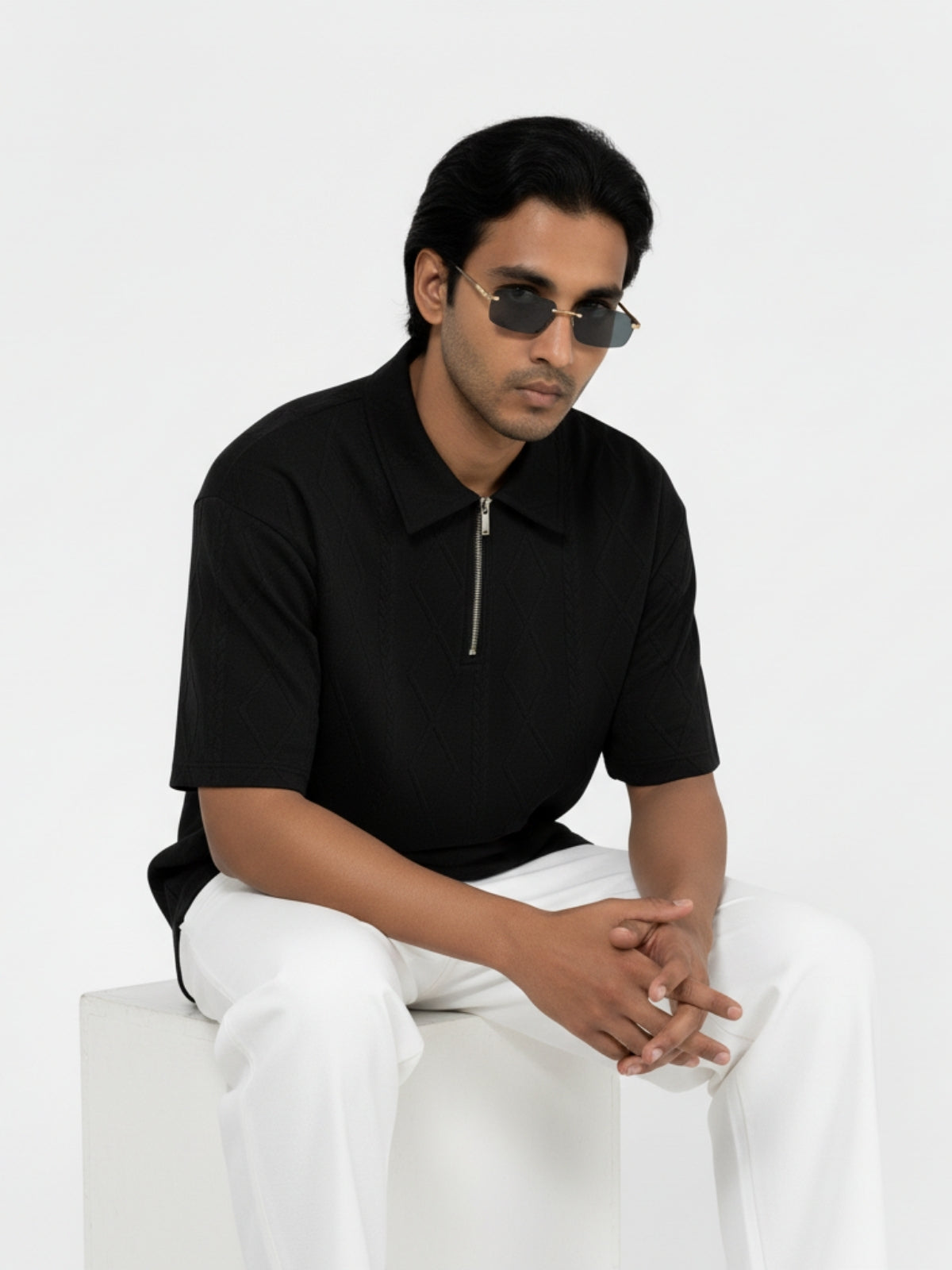 Black Zipper Polo: Diamonds