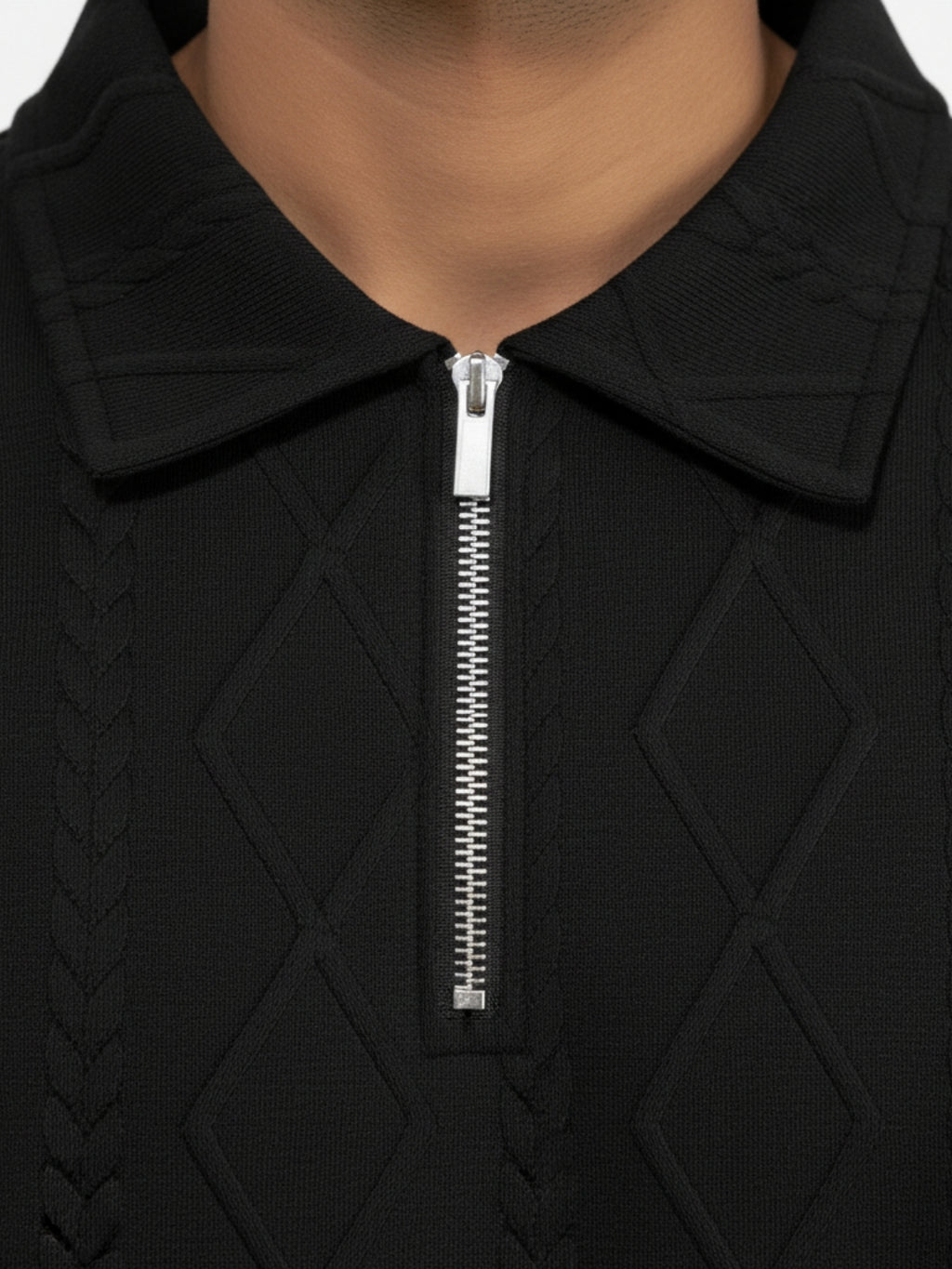 Black Zipper Polo: Diamonds