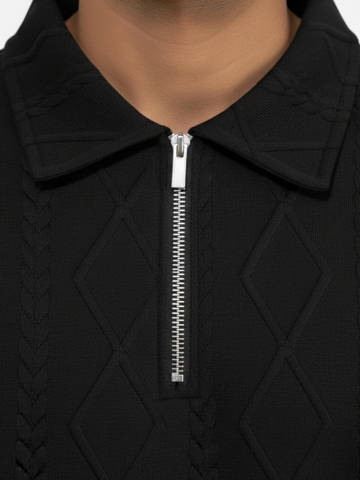 Black Zipper Polo: Diamonds
