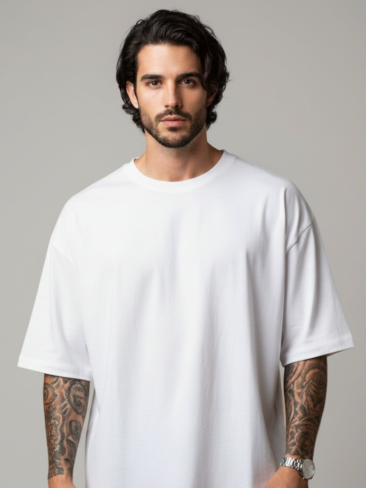 Boxy Fit Solid Tee: White