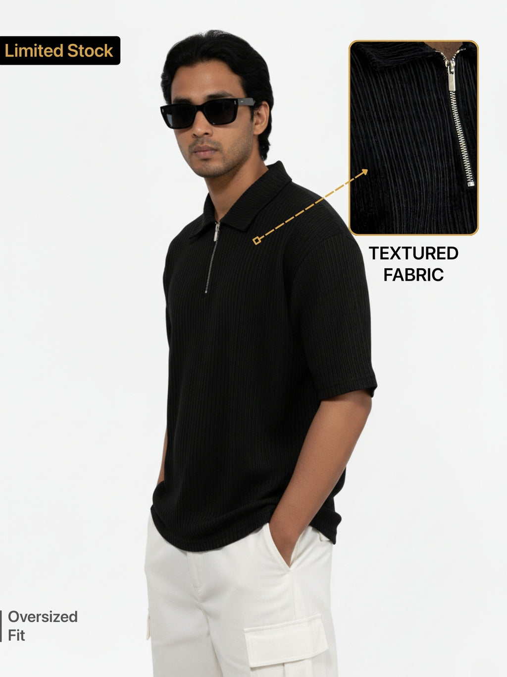 Black Zipper Polo: Ribbed
