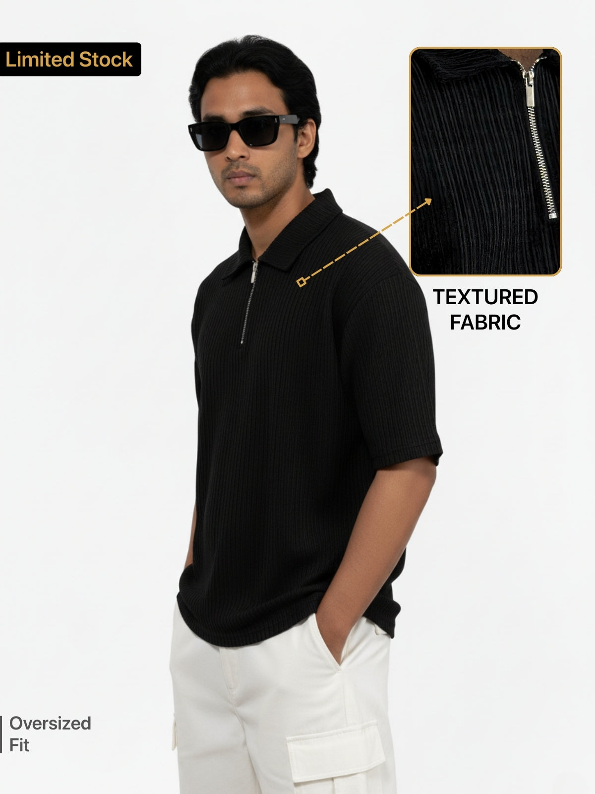 Black Zipper Polo: Ribbed