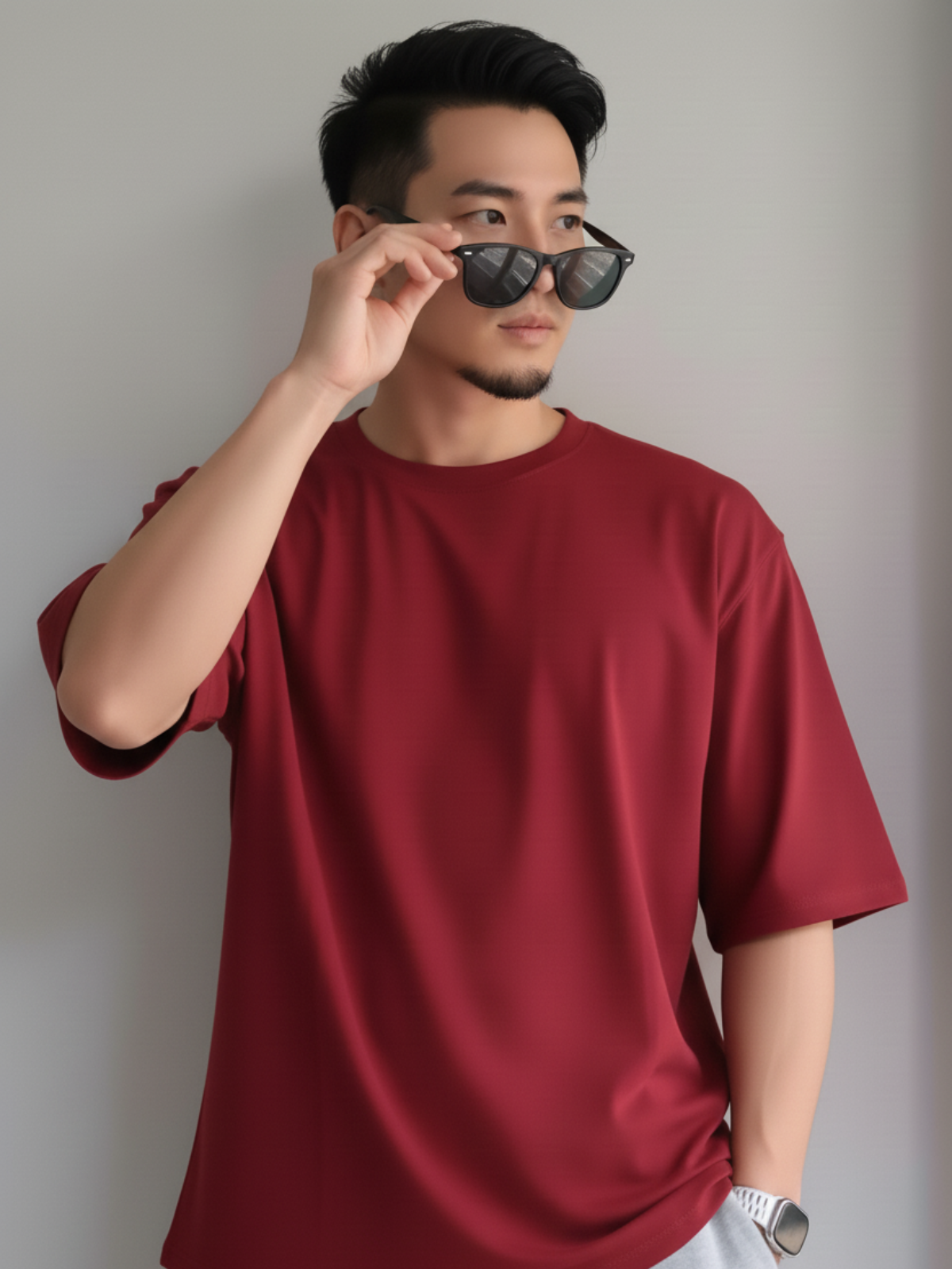 Boxy Fit Solid Tee: Maroon