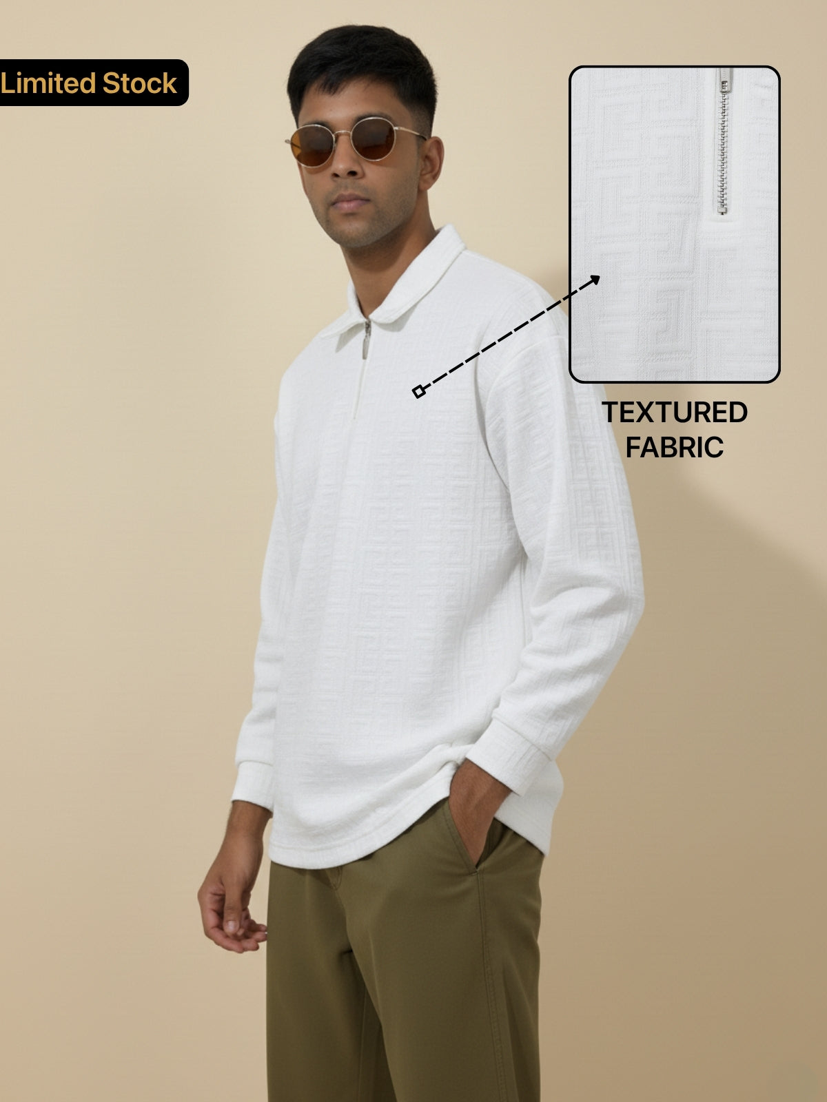 Full Sleeve Maze Zipper Polo: White