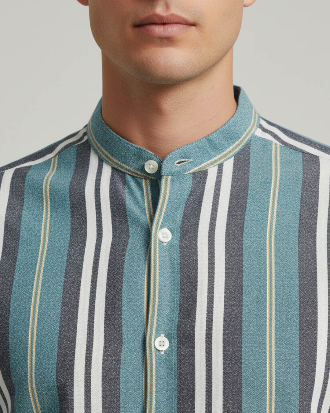 Men's Vertical Stripe Band Collar Shirt