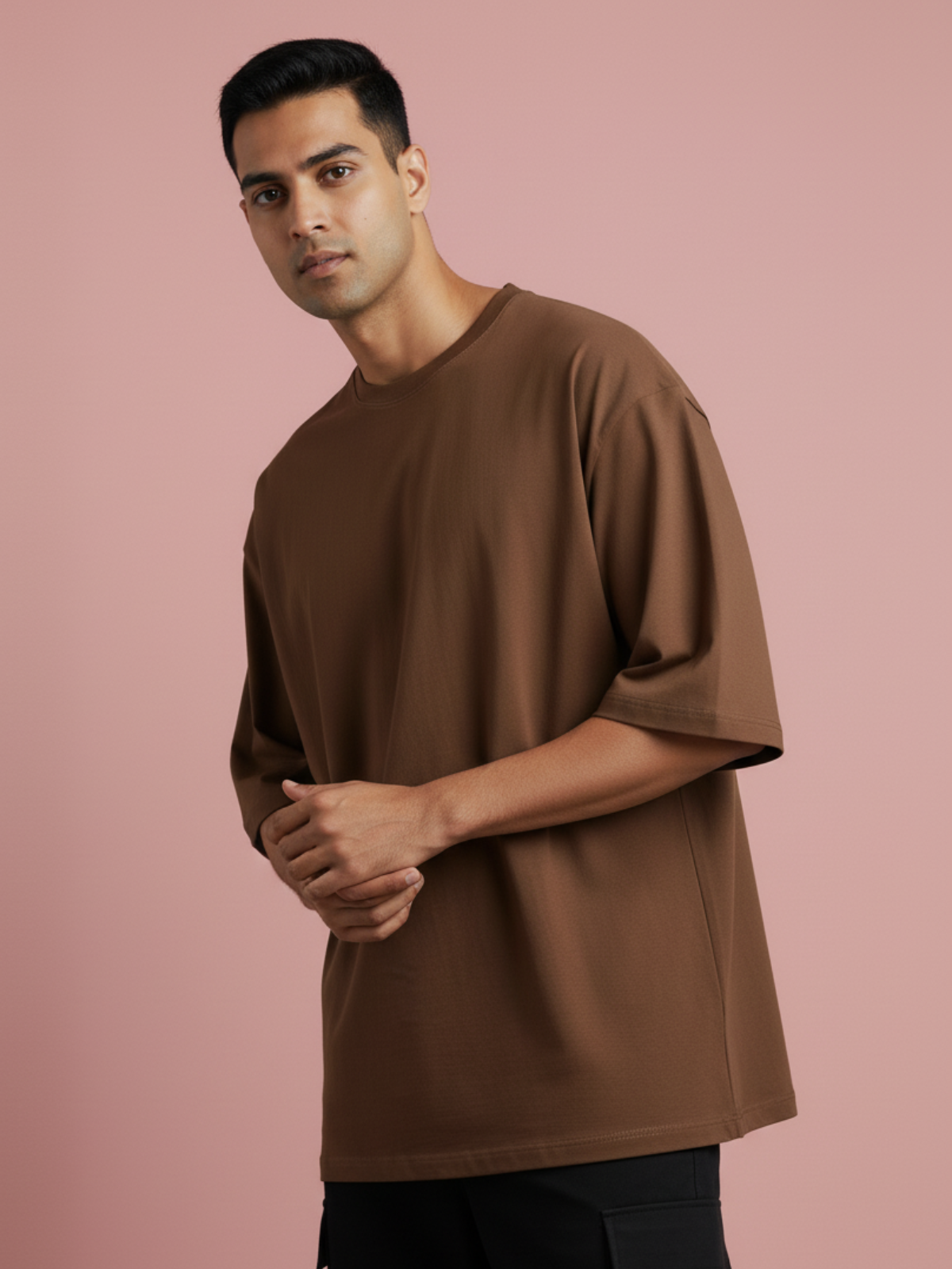 Boxy Fit Solid Tee: Brown