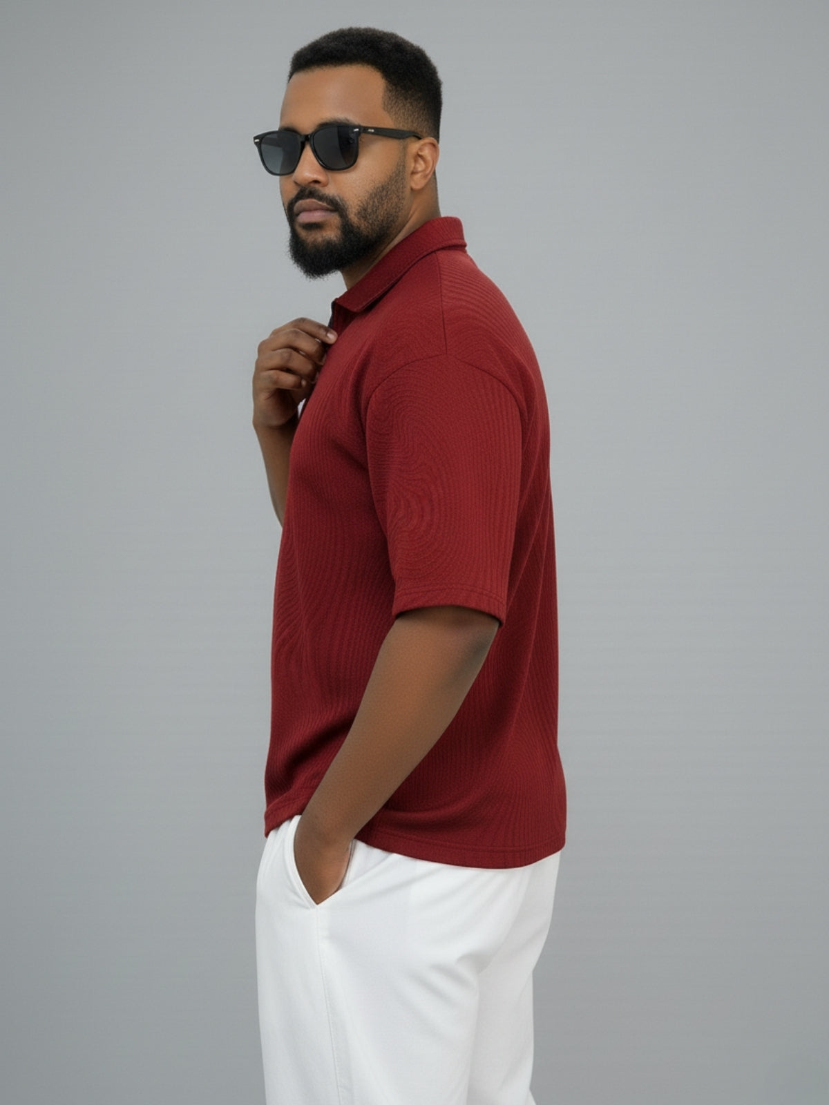 Wine Red Zipper Polo: Waves
