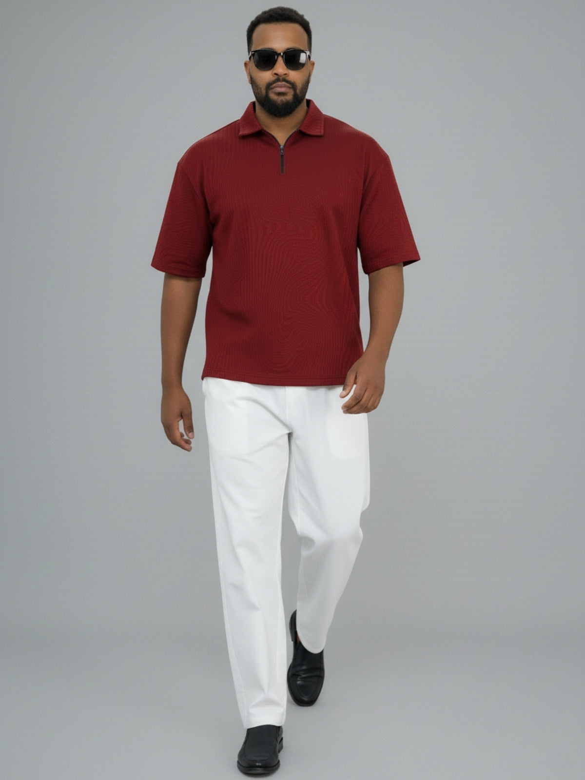 Wine Red Zipper Polo: Waves