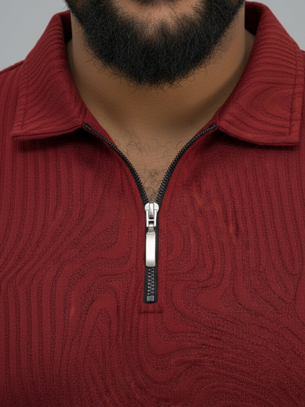 Wine Red Zipper Polo: Waves