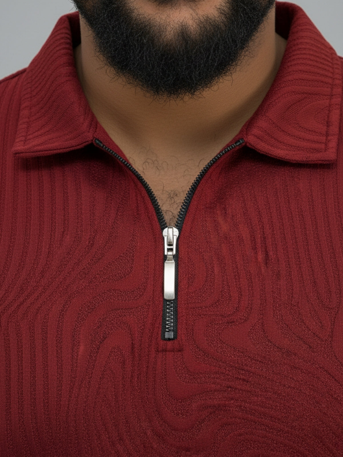 Wine Red Zipper Polo: Waves