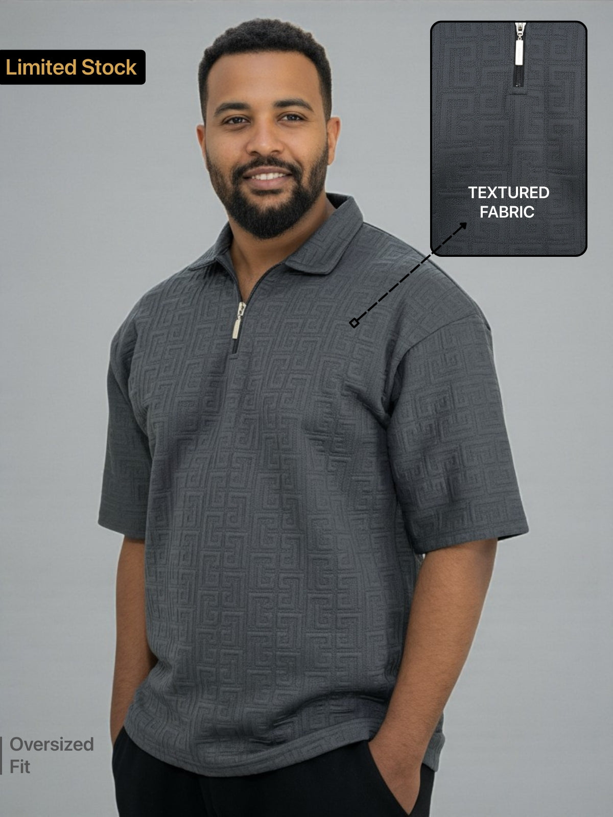 Charcoal Zipper Polo: Maze