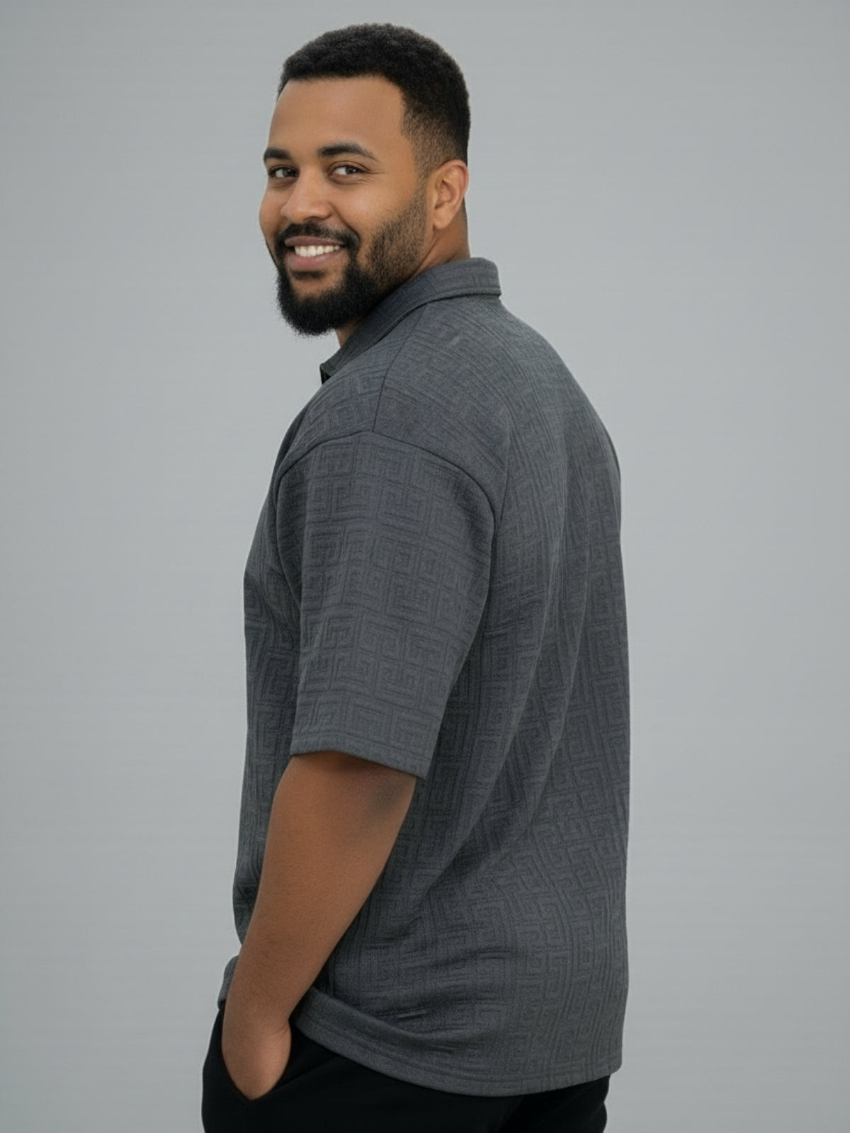 Charcoal Zipper Polo: Maze