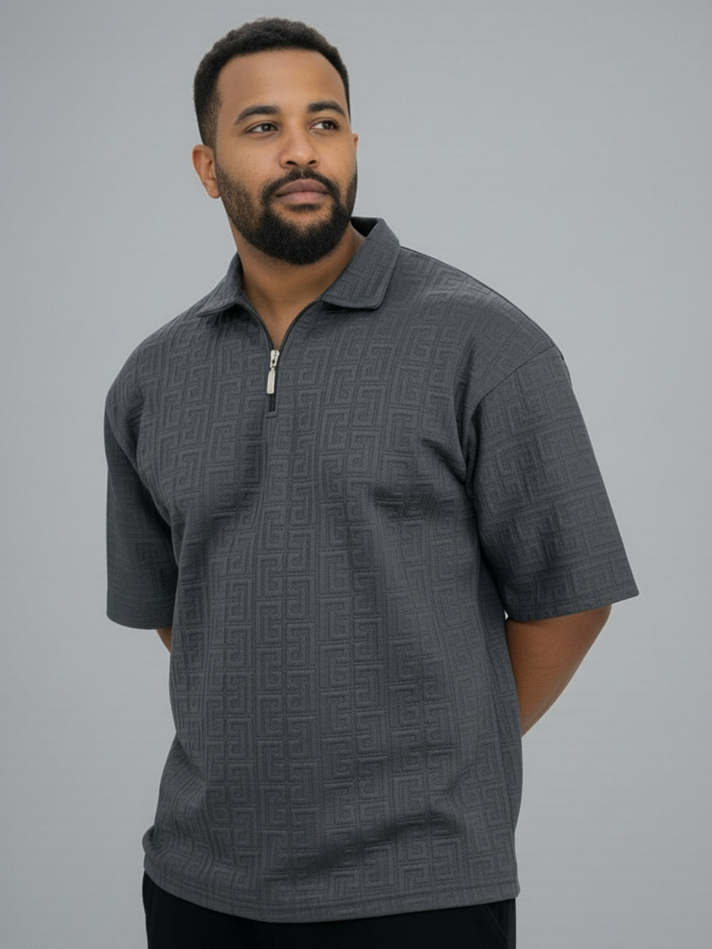 Charcoal Zipper Polo: Maze