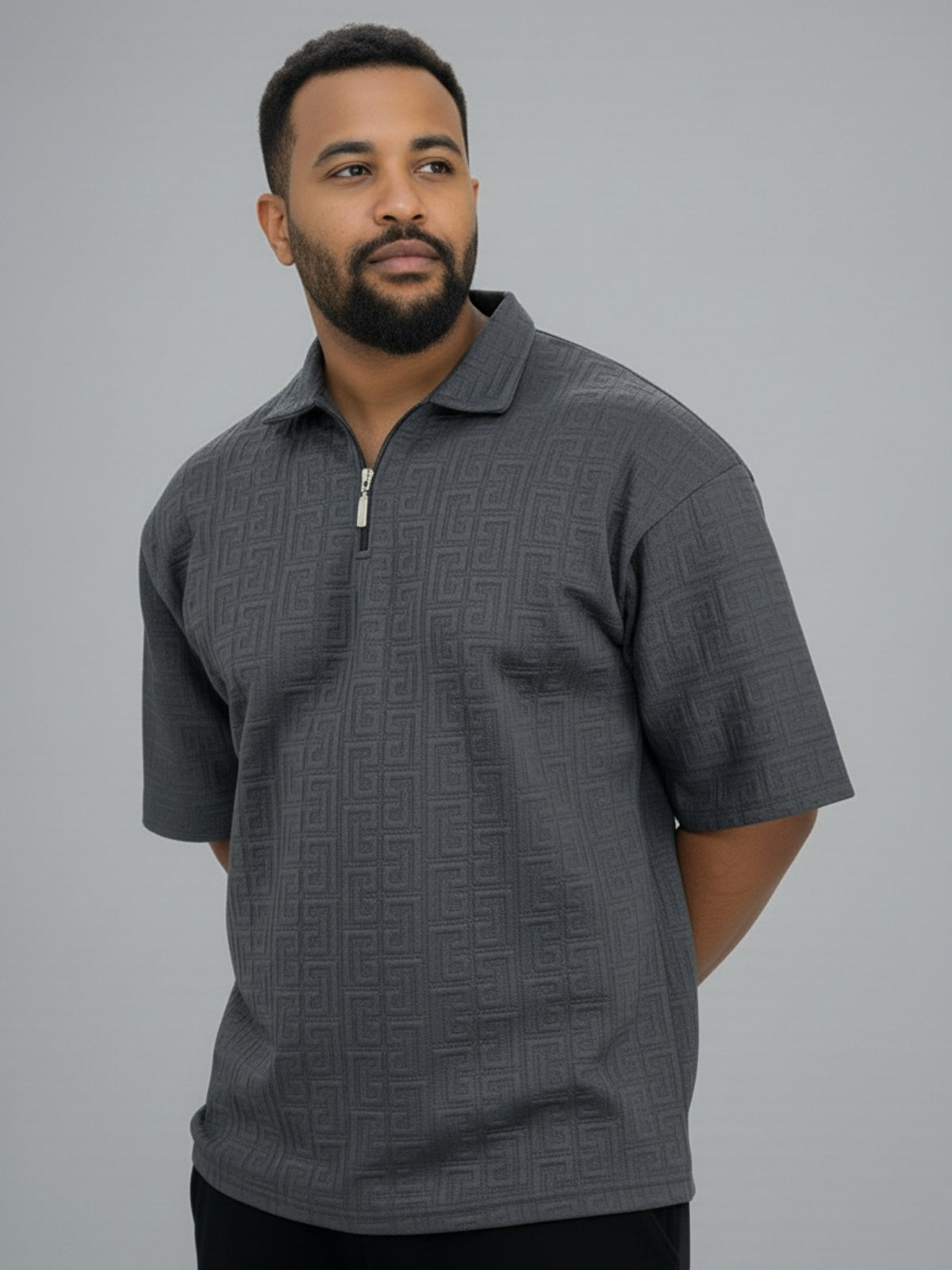 Charcoal Zipper Polo: Maze