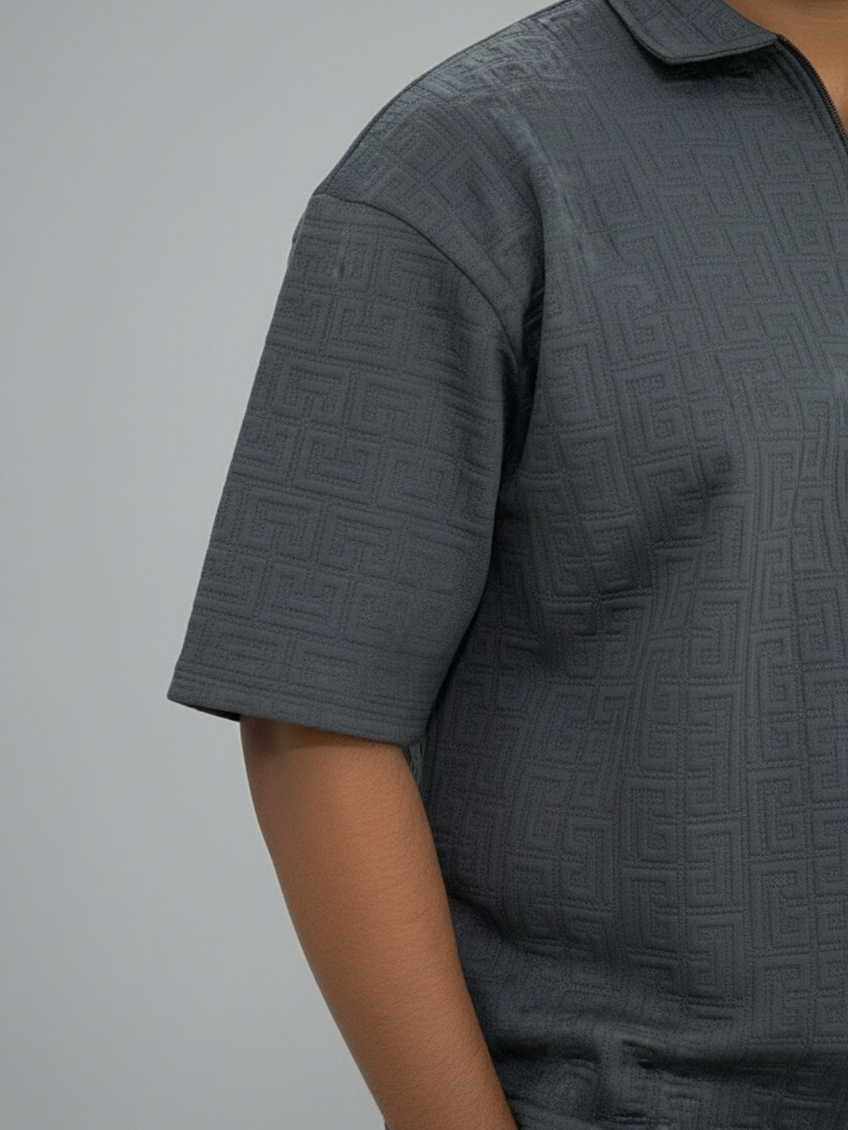 Charcoal Zipper Polo: Maze