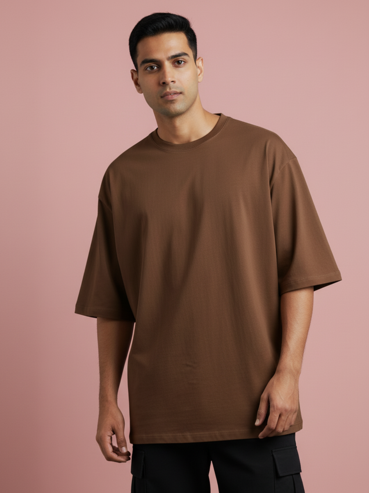 Boxy Fit Solid Tee: Brown