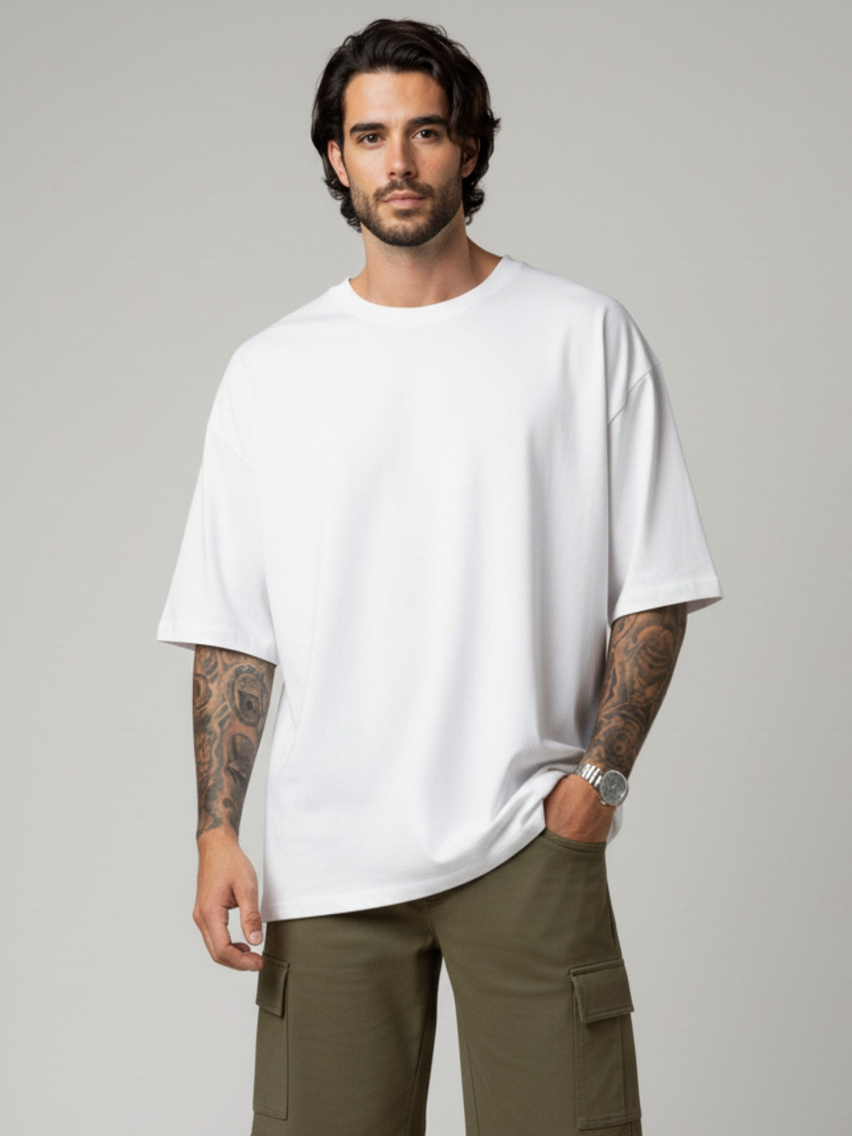 Boxy Fit Solid Tee: White
