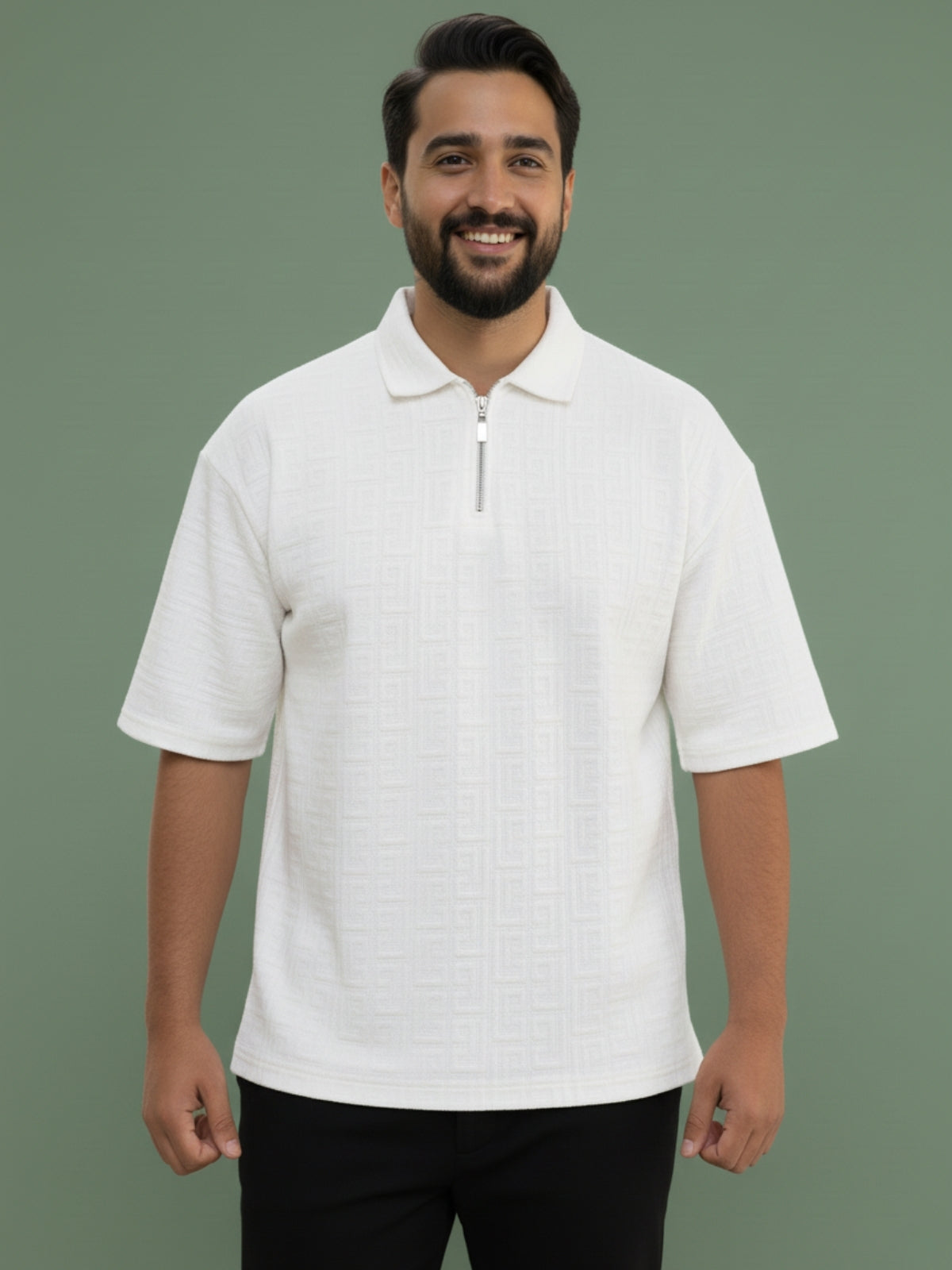White Zipper Polo: Maze