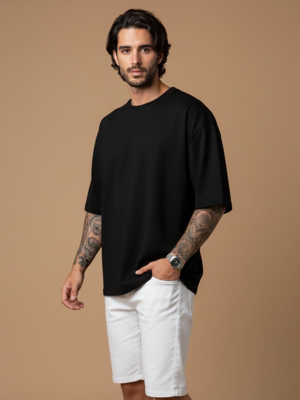 Boxy Fit Solid Tee: Black