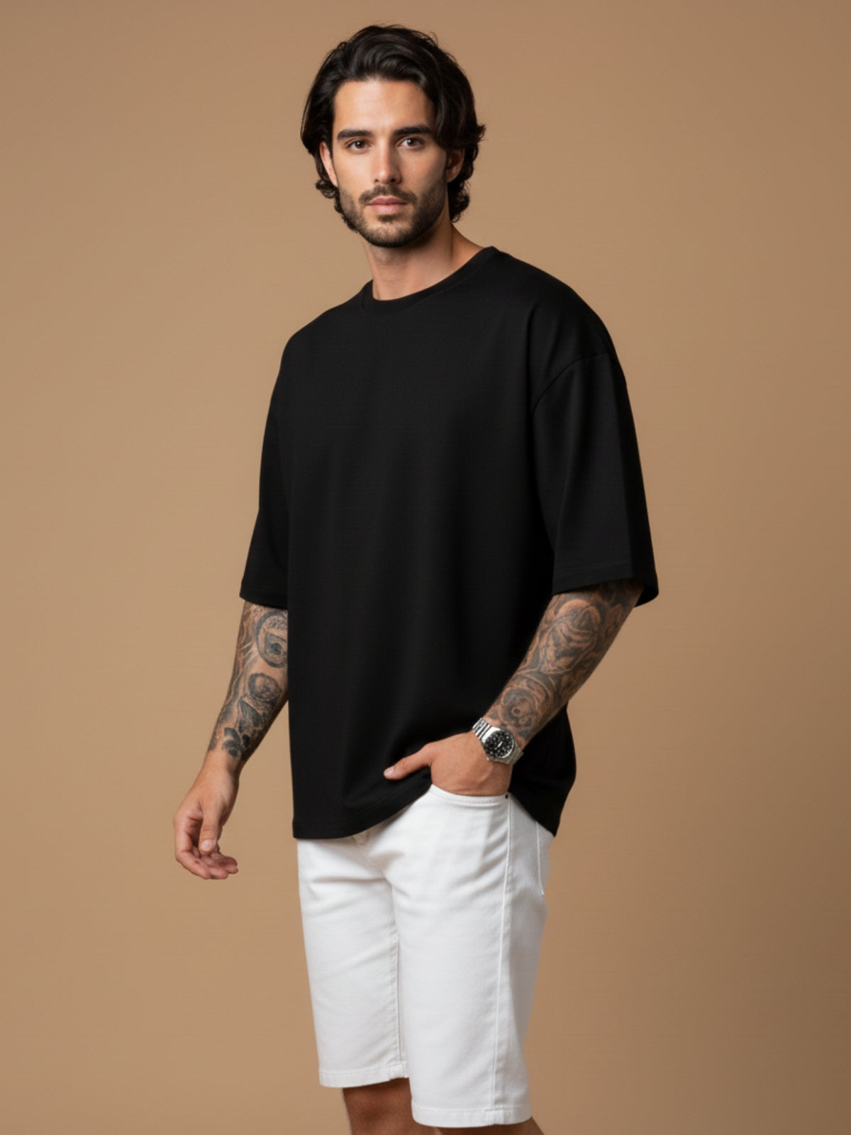 Boxy Fit Solid Tee: Black