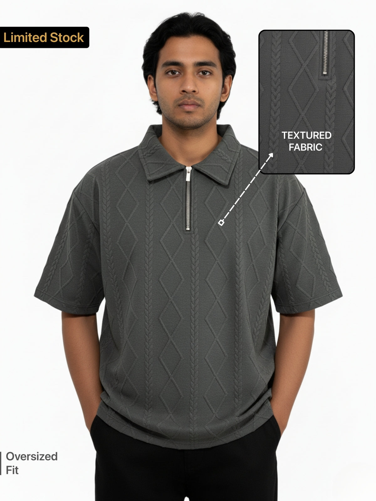 Charcoal Zipper Polo: Diamonds