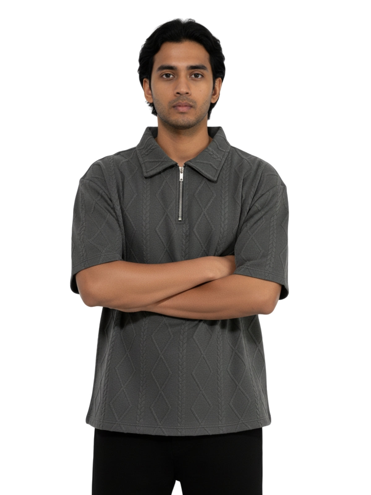 Charcoal Zipper Polo: Diamonds