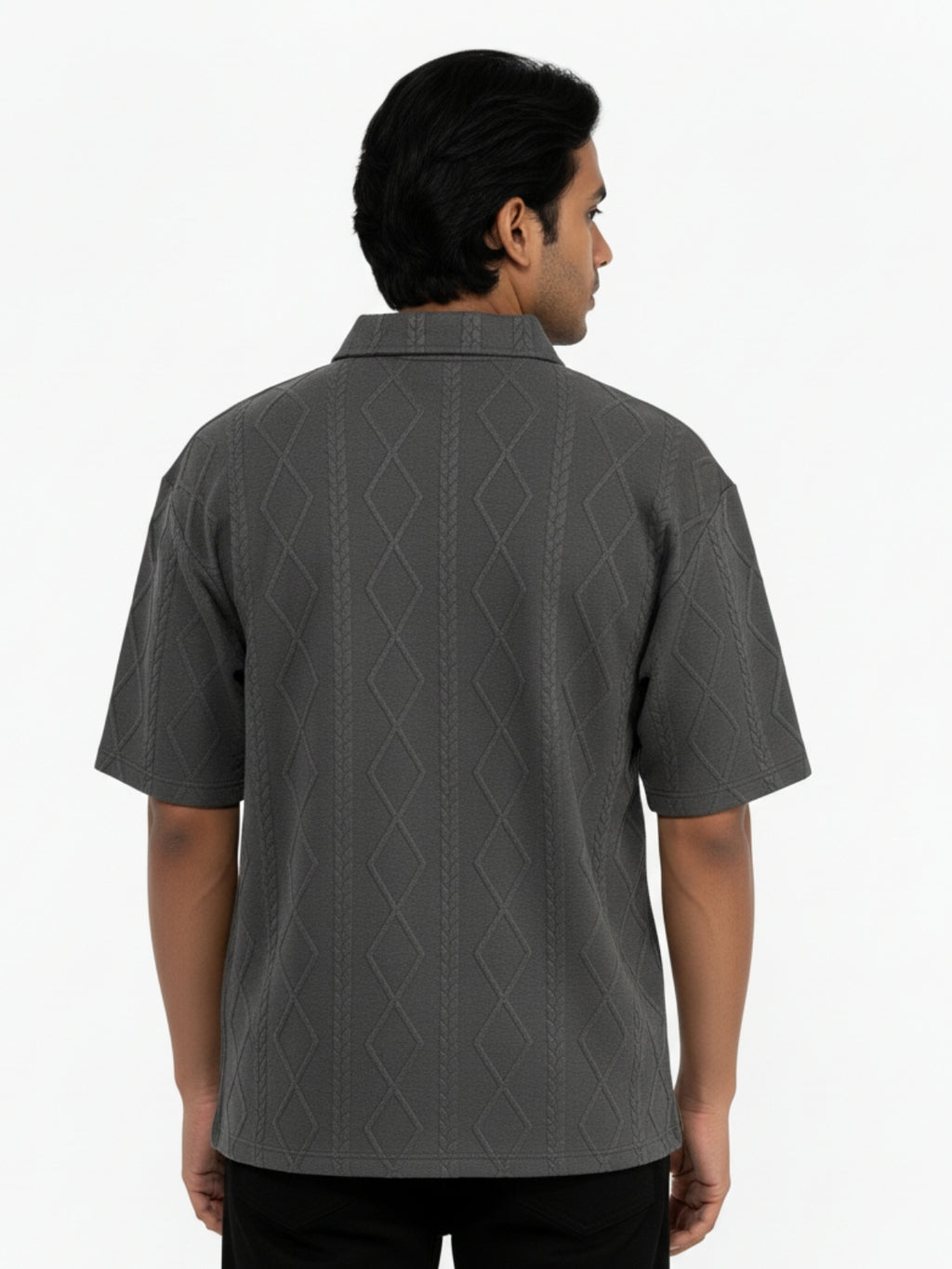 Charcoal Zipper Polo: Diamonds
