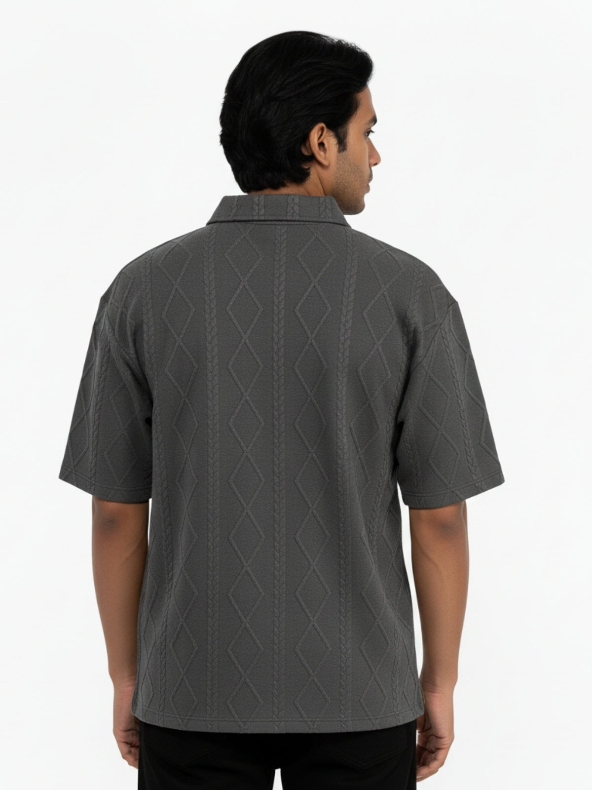 Charcoal Zipper Polo: Diamonds