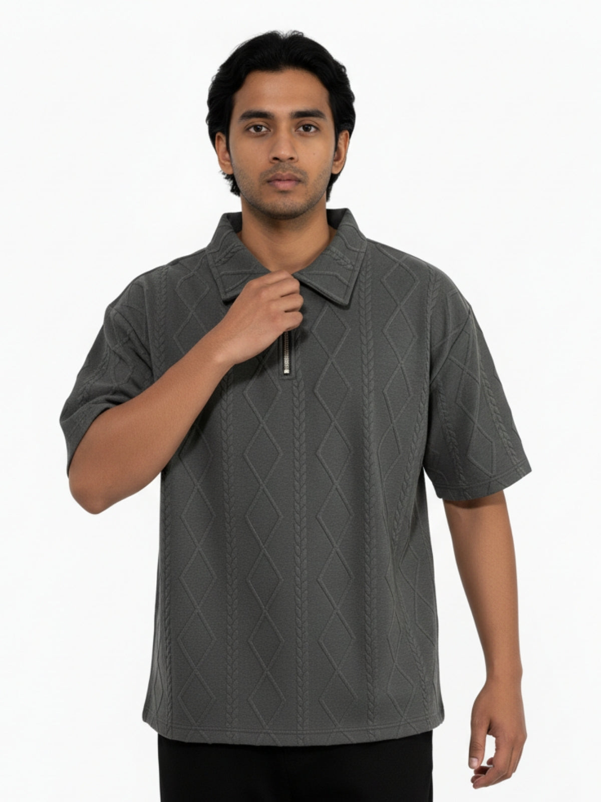 Charcoal Zipper Polo: Diamonds