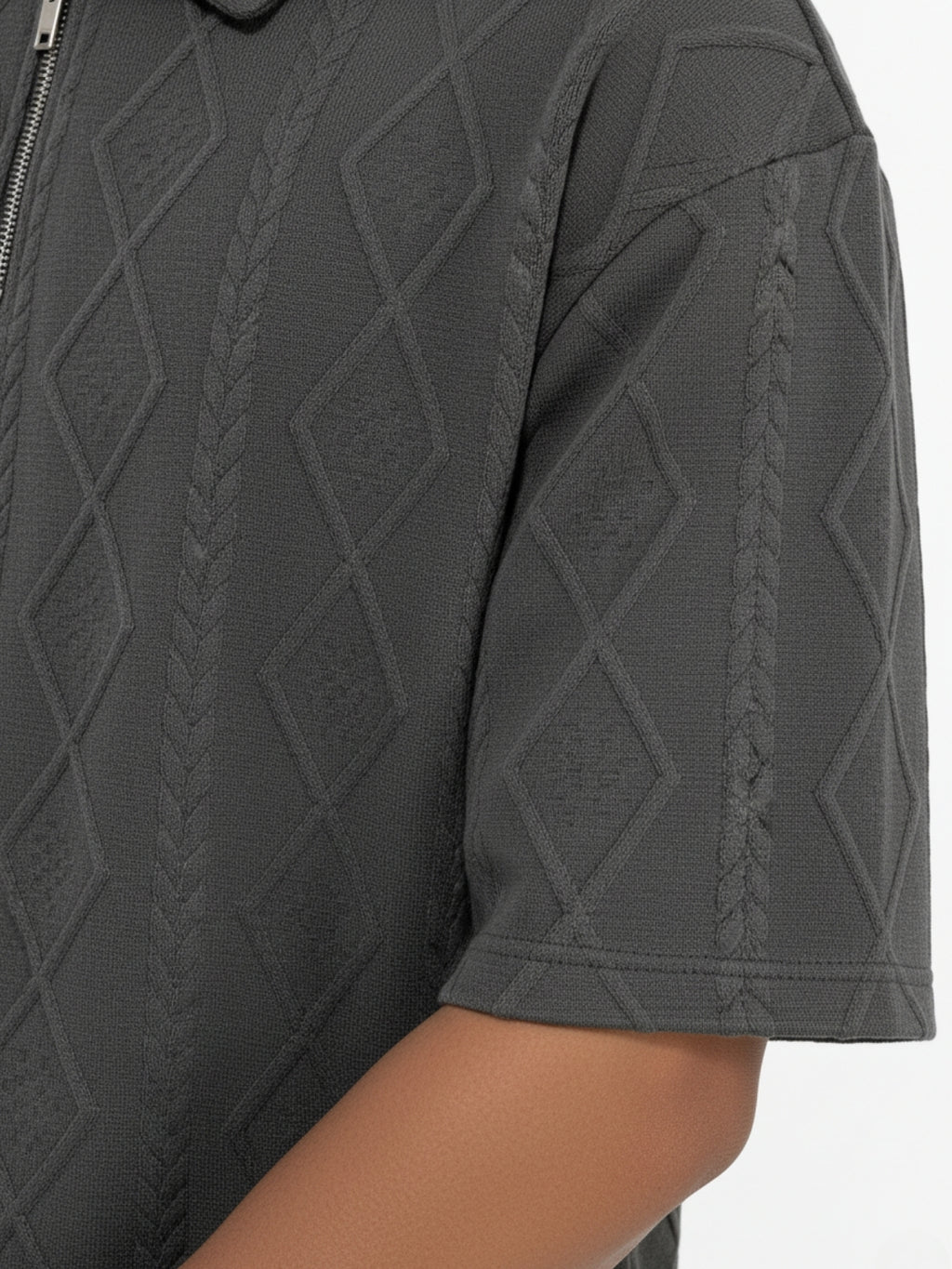 Charcoal Zipper Polo: Diamonds
