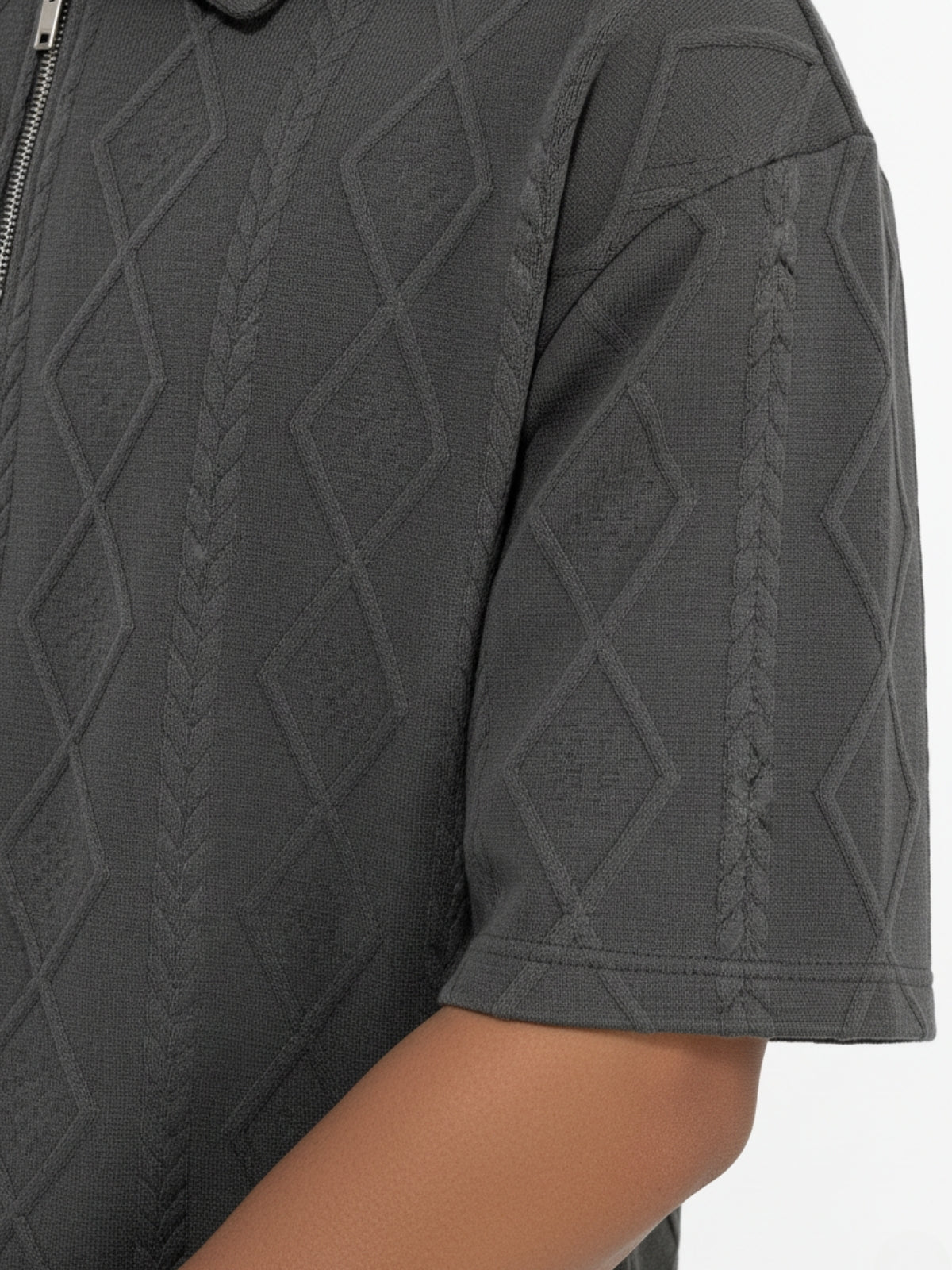 Charcoal Zipper Polo: Diamonds