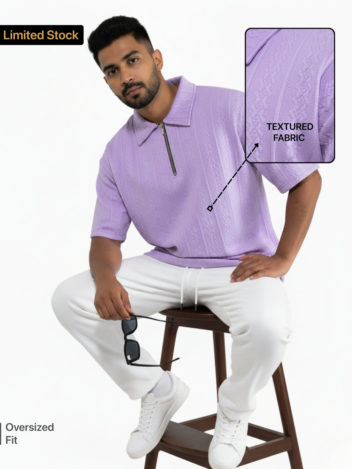 Lavender Zipper Polo: Rope Knit
