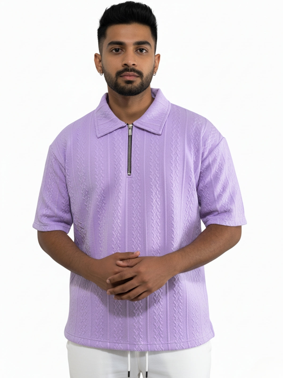Lavender Zipper Polo: Rope Knit