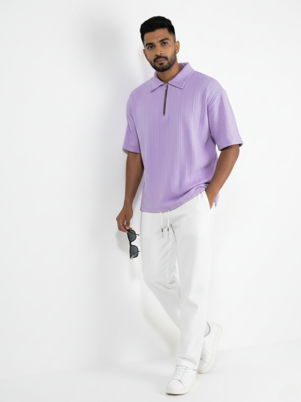 Lavender Zipper Polo: Rope Knit