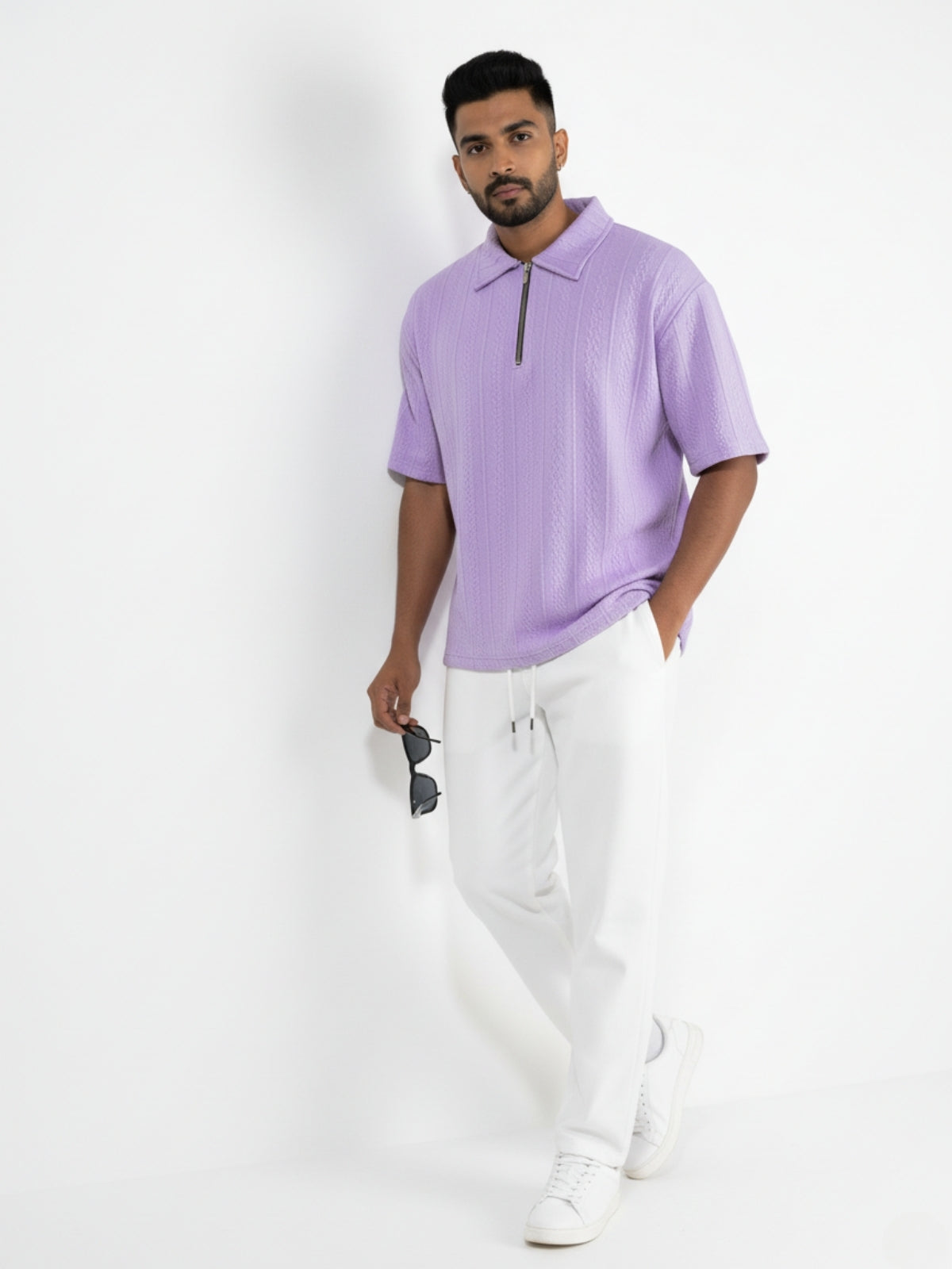 Lavender Zipper Polo: Rope Knit