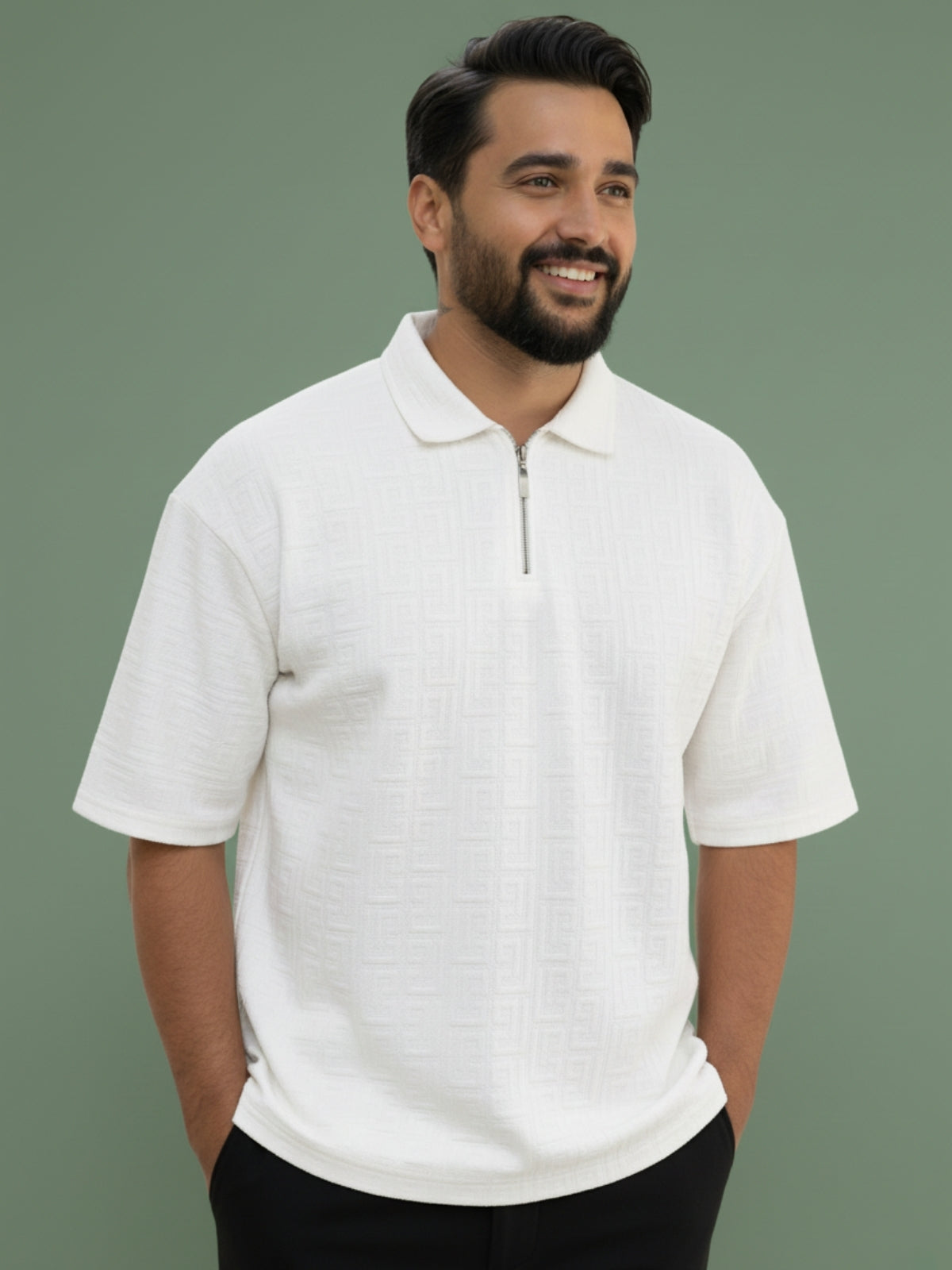 White Zipper Polo: Maze
