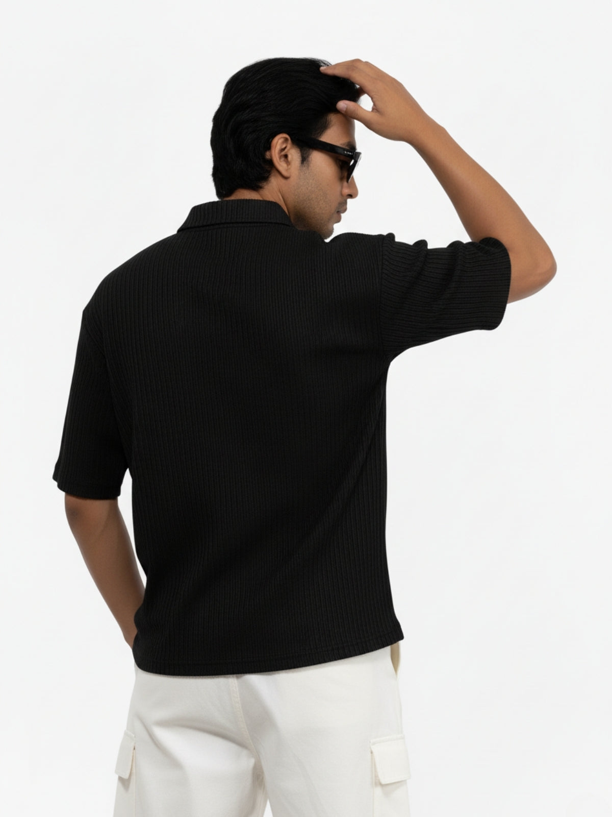 Black Zipper Polo: Ribbed