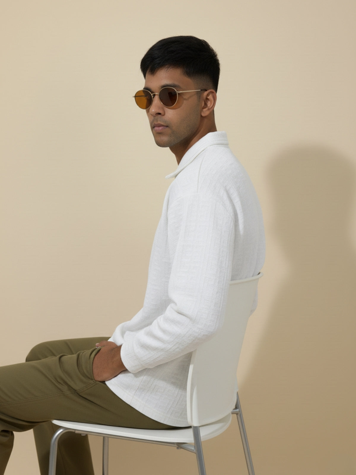 Full Sleeve Maze Zipper Polo: White