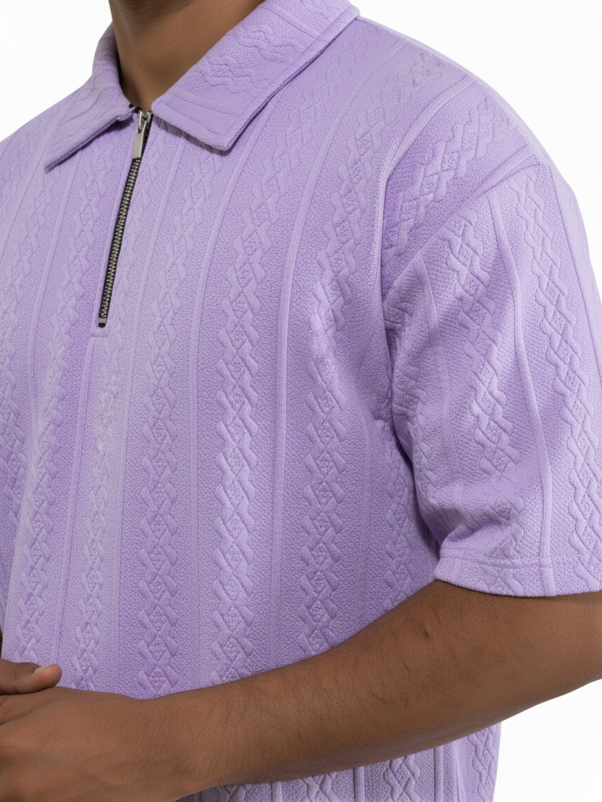 Lavender Zipper Polo: Rope Knit