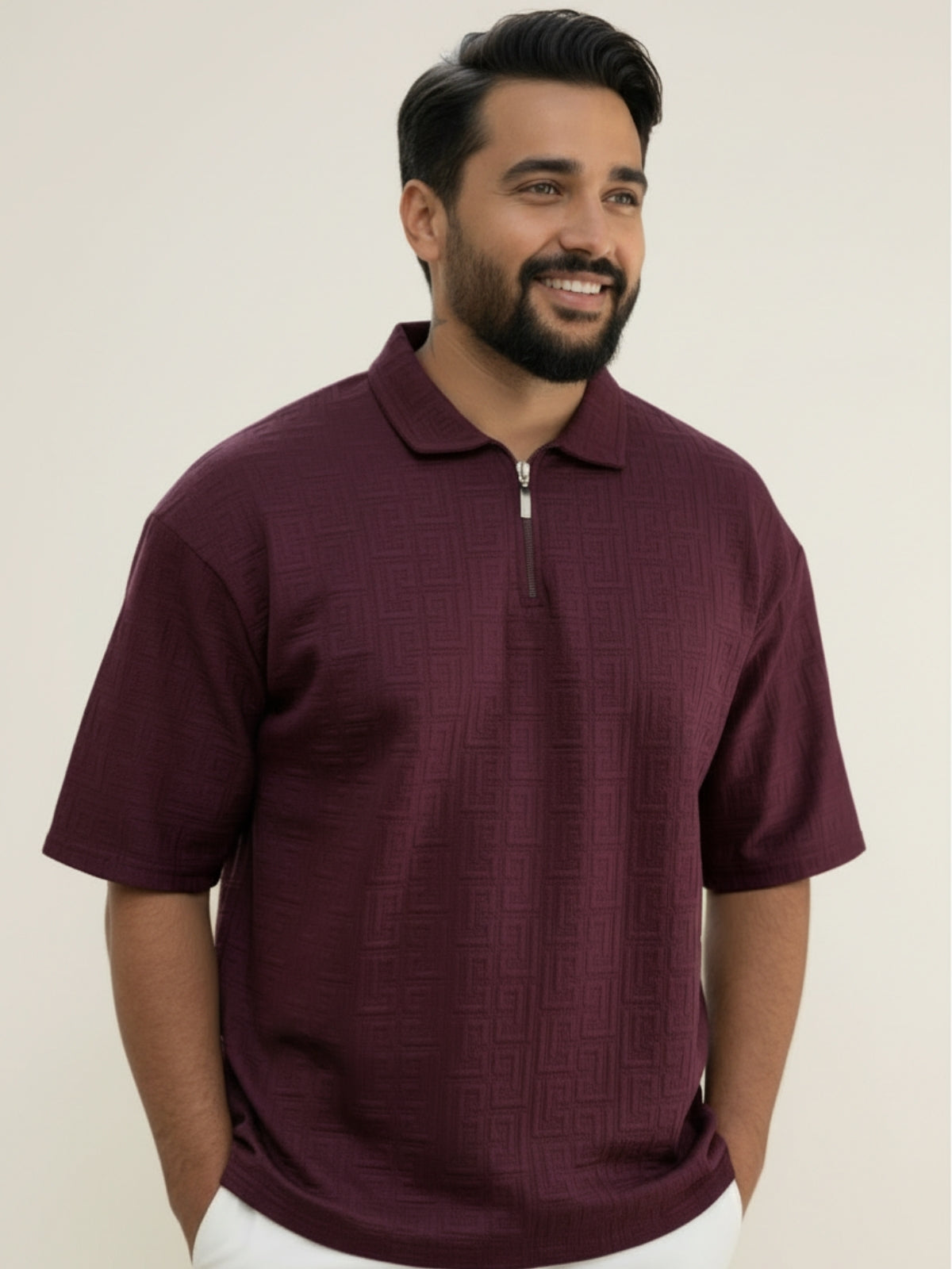 Plum Zipper Polo: Maze