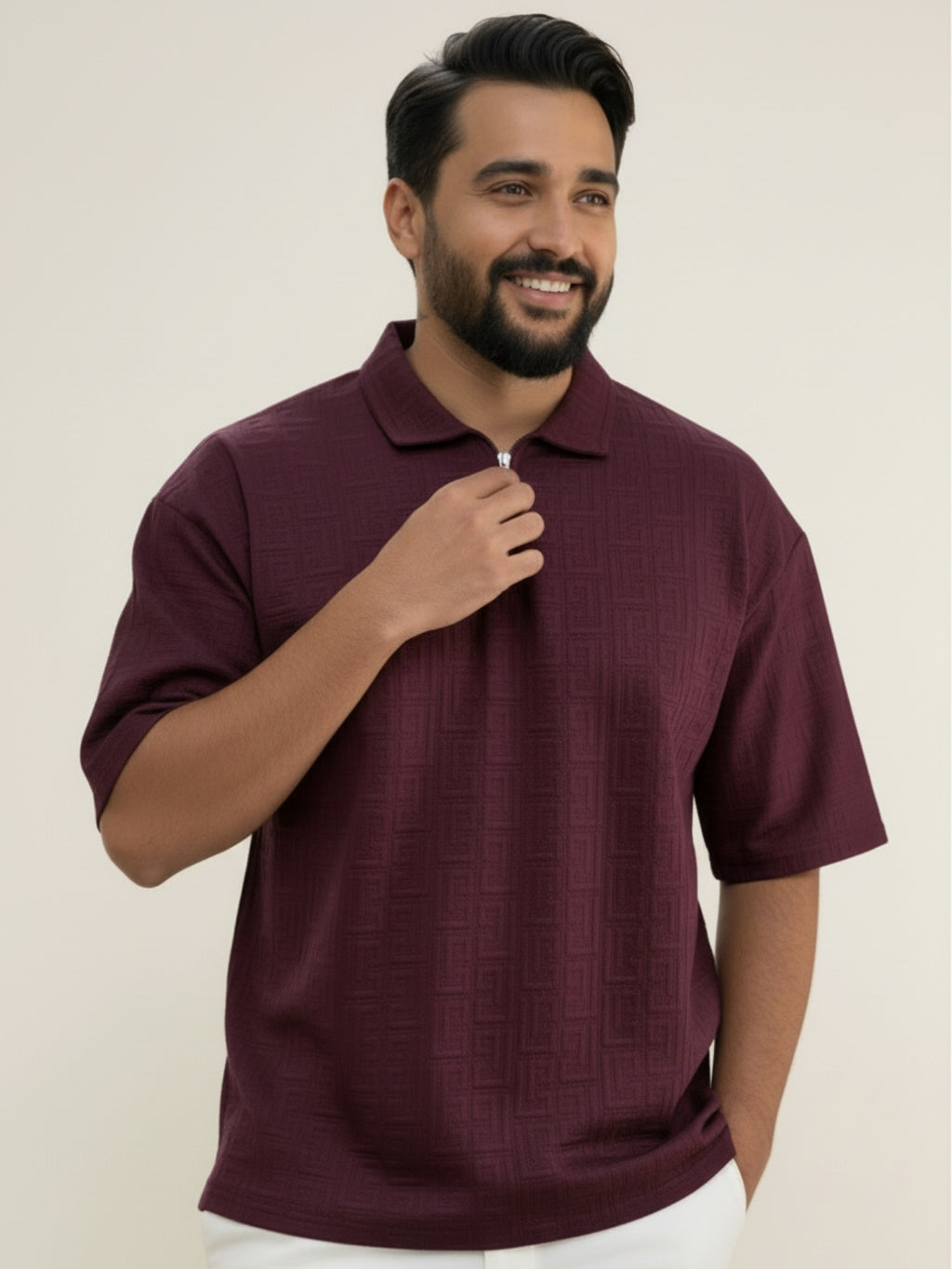 Plum Zipper Polo: Maze