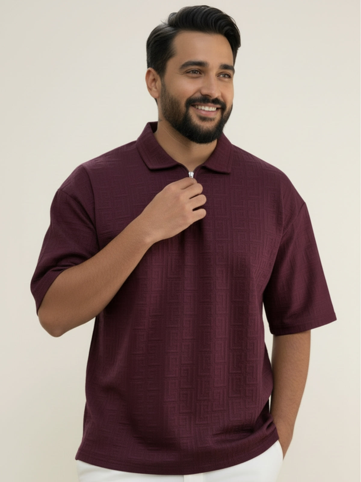 Plum Zipper Polo: Maze