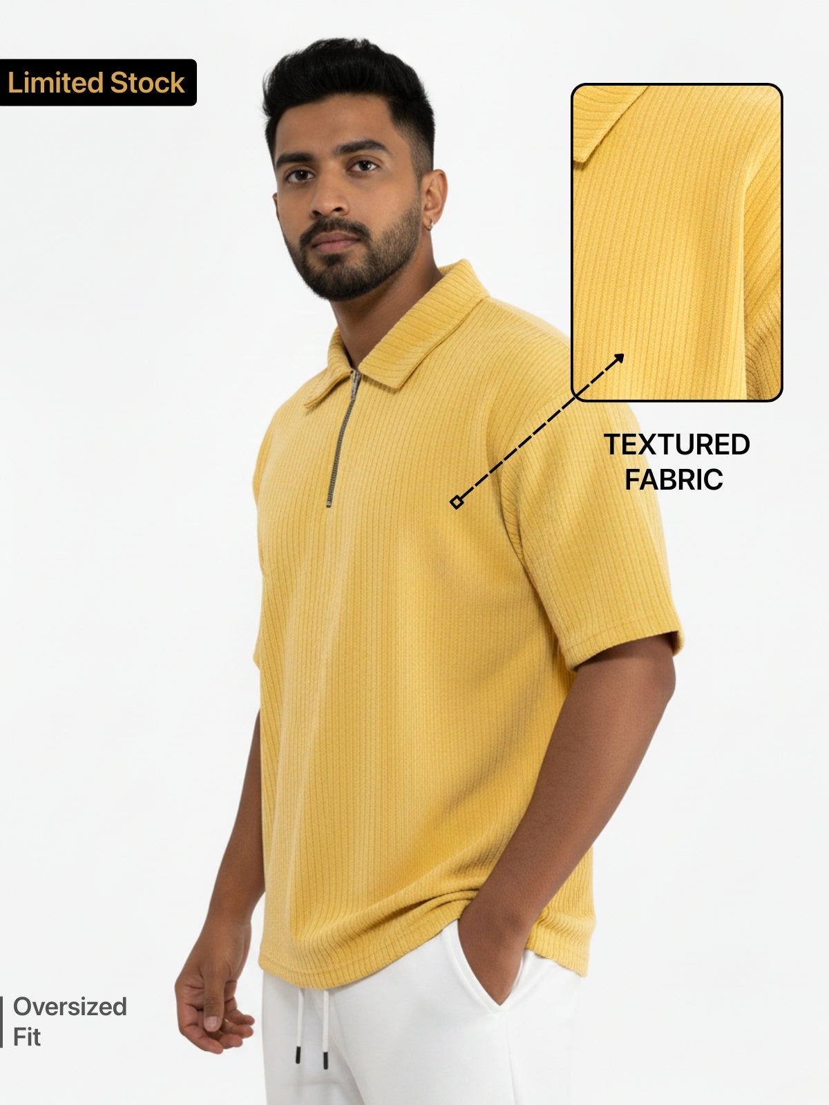 Mustard Zipper Polo: Ribbed