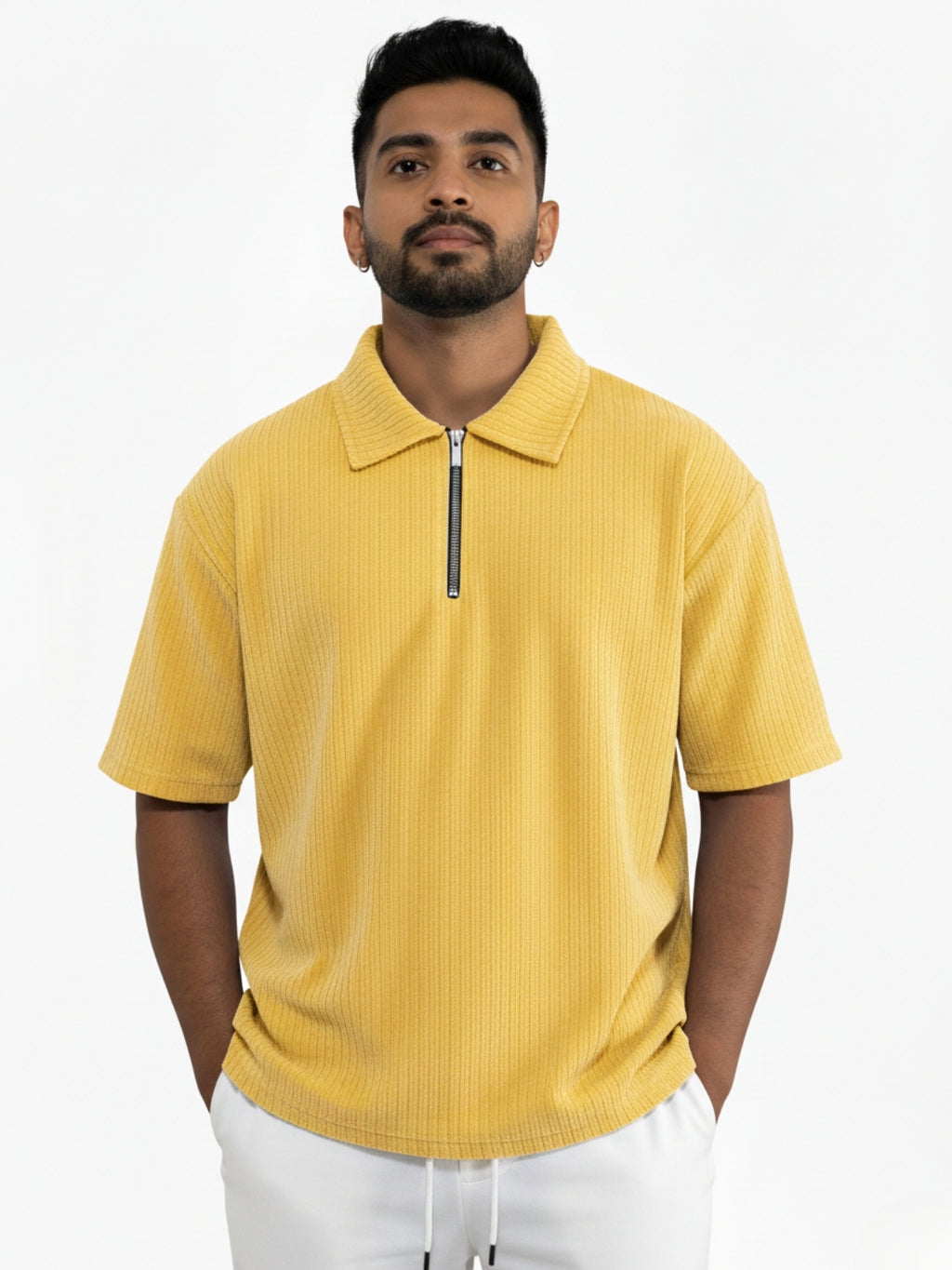 Mustard Zipper Polo: Ribbed