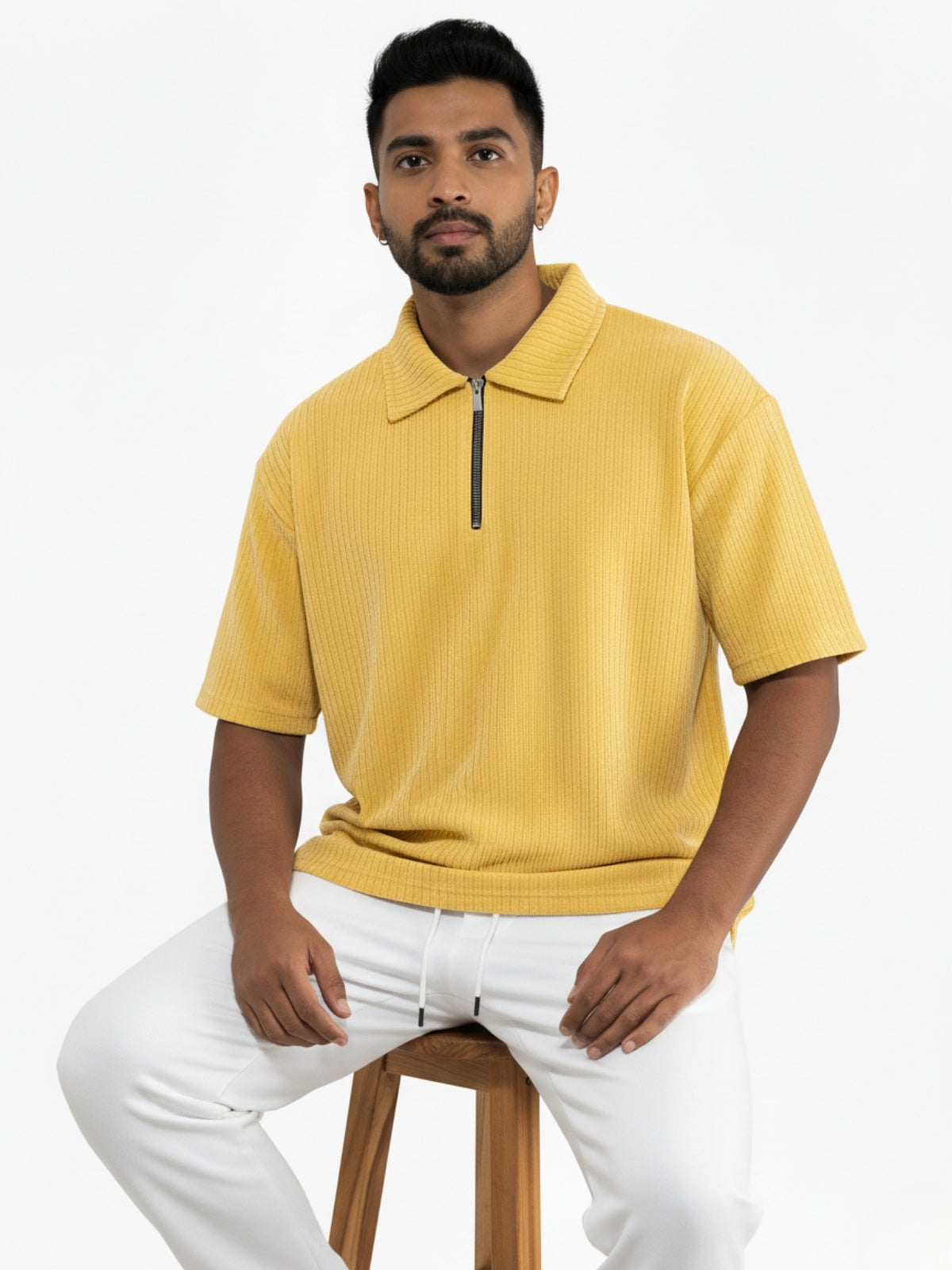 Mustard Zipper Polo: Ribbed