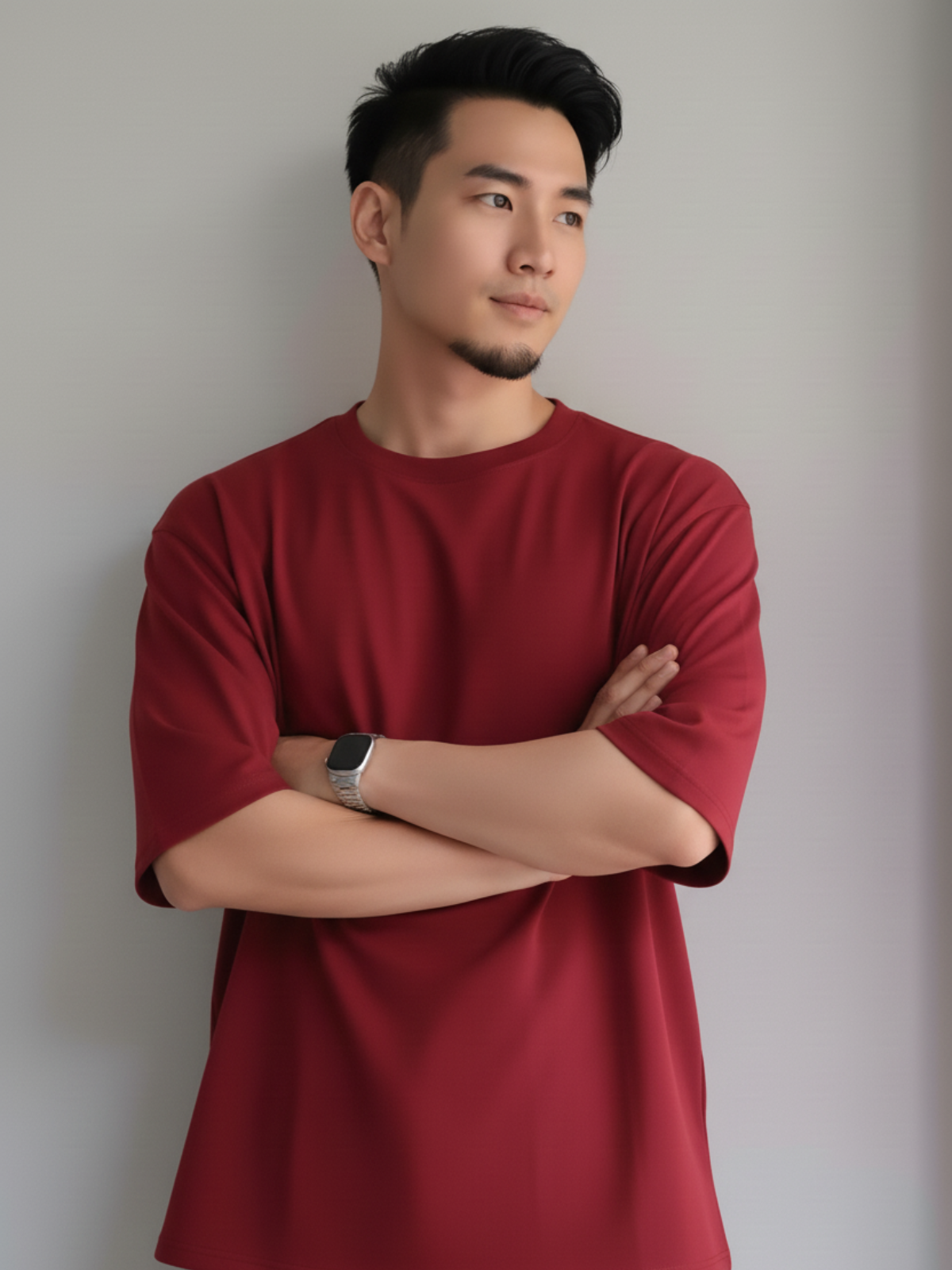 Boxy Fit Solid Tee: Maroon